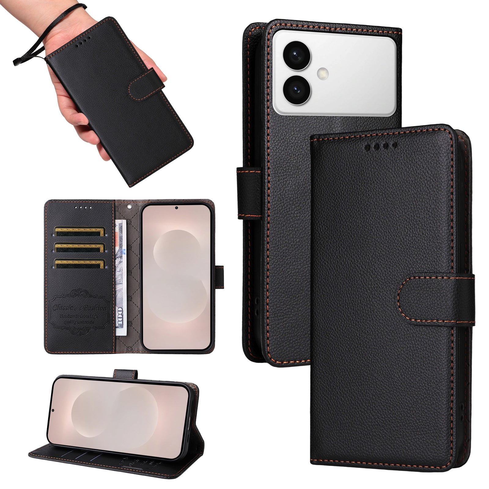 For-Samsung-Galaxy-S26-Edge-Case-RFID-Blocking-3-Card-Slots-PU-Leather-Phone-Cover-with-Wrist-Strap-Black