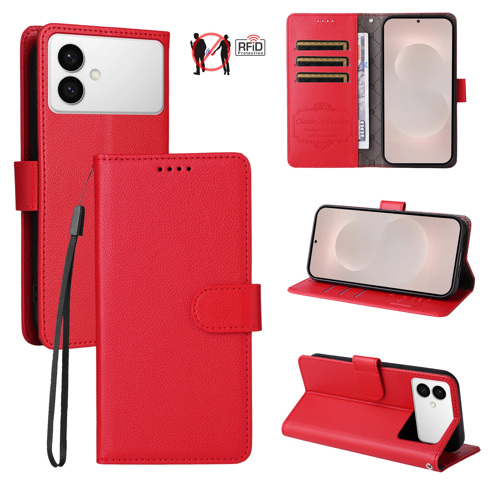 For-Samsung-Galaxy-S26-Edge-Case-RFID-Blocking-3-Card-Slots-PU-Leather-Phone-Cover-with-Wrist-Strap-Red