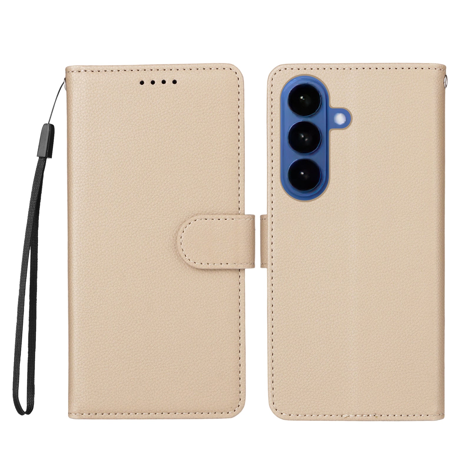 For-Samsung-Galaxy-S26-/-S26-Pro-Case-RFID-Blocking-3-Card-Slots-PU-Leather-Phone-Cover-with-Wrist-Strap-Creamy-White