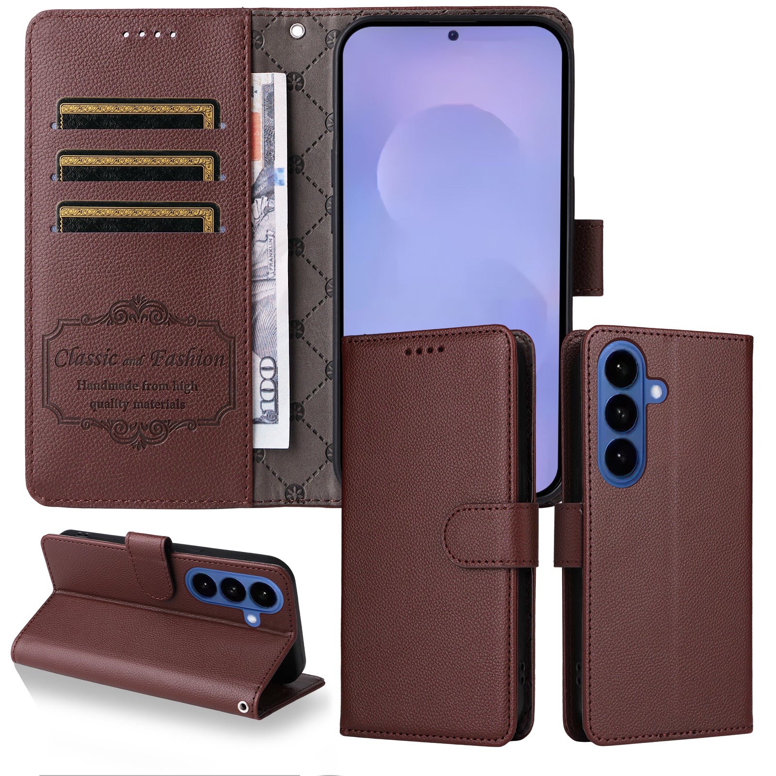 For-Samsung-Galaxy-S26-/-S26-Pro-Case-RFID-Blocking-3-Card-Slots-PU-Leather-Phone-Cover-with-Wrist-Strap-Brown