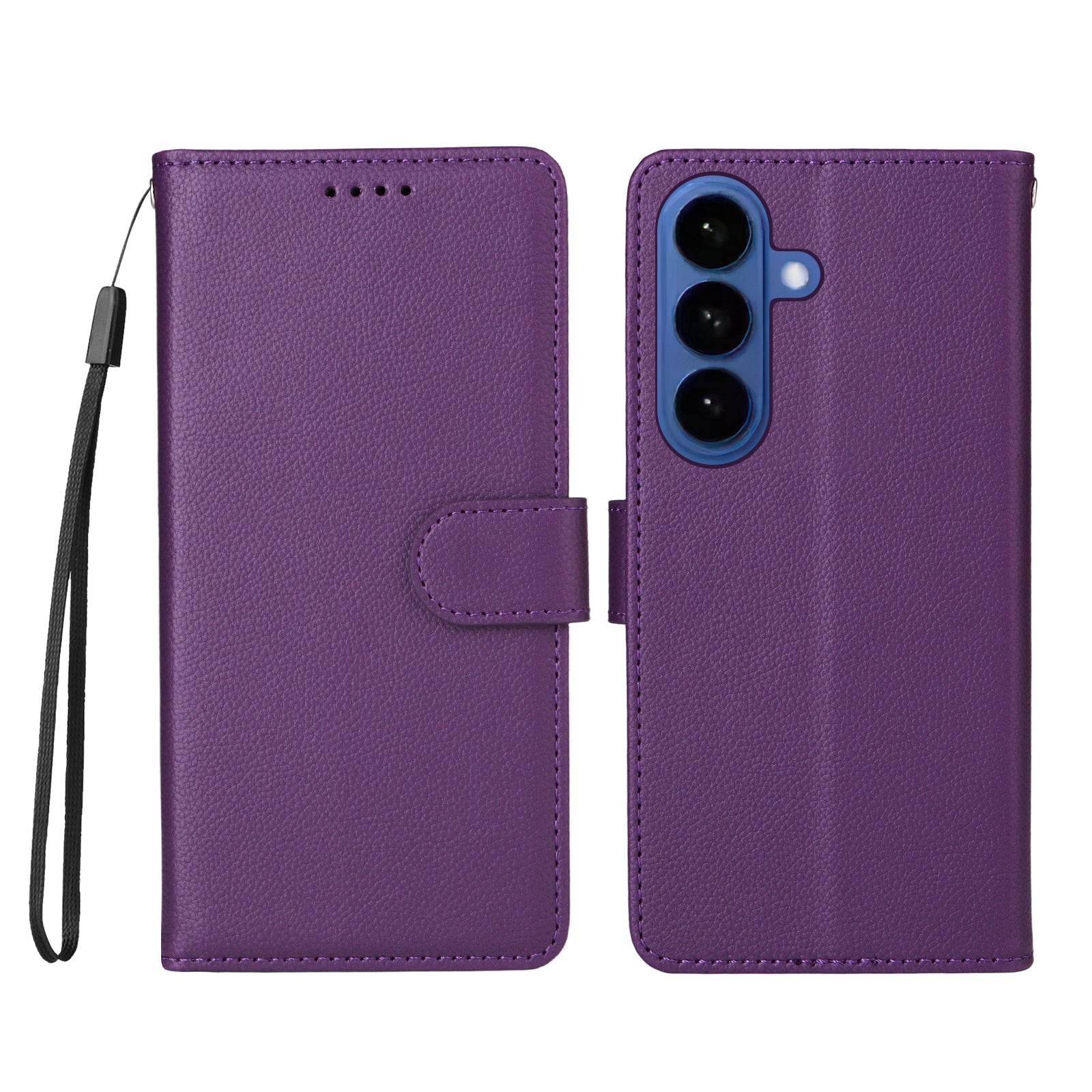 For-Samsung-Galaxy-S26-/-S26-Pro-Case-RFID-Blocking-3-Card-Slots-PU-Leather-Phone-Cover-with-Wrist-Strap-Purple