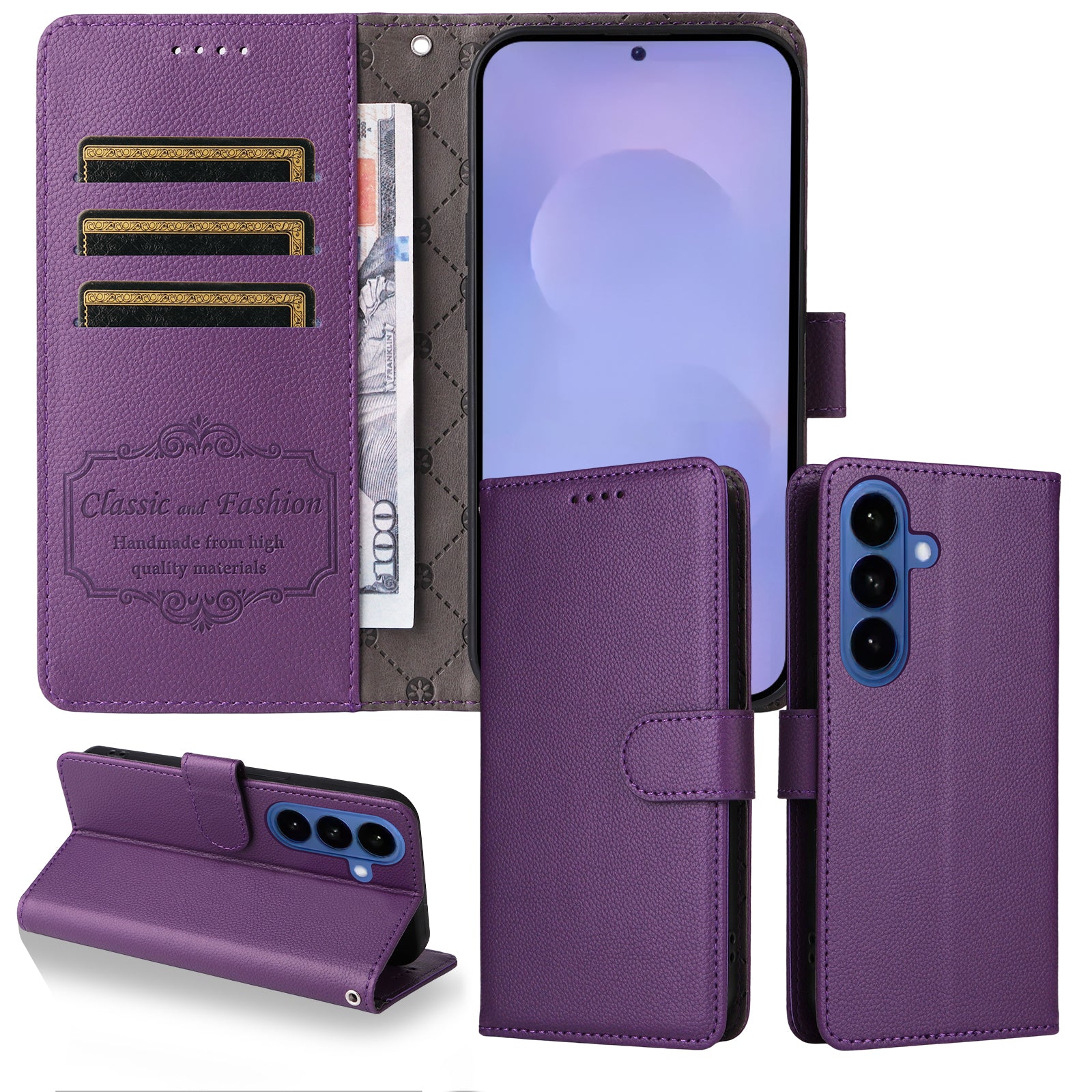 For-Samsung-Galaxy-S26-/-S26-Pro-Case-RFID-Blocking-3-Card-Slots-PU-Leather-Phone-Cover-with-Wrist-Strap-Purple