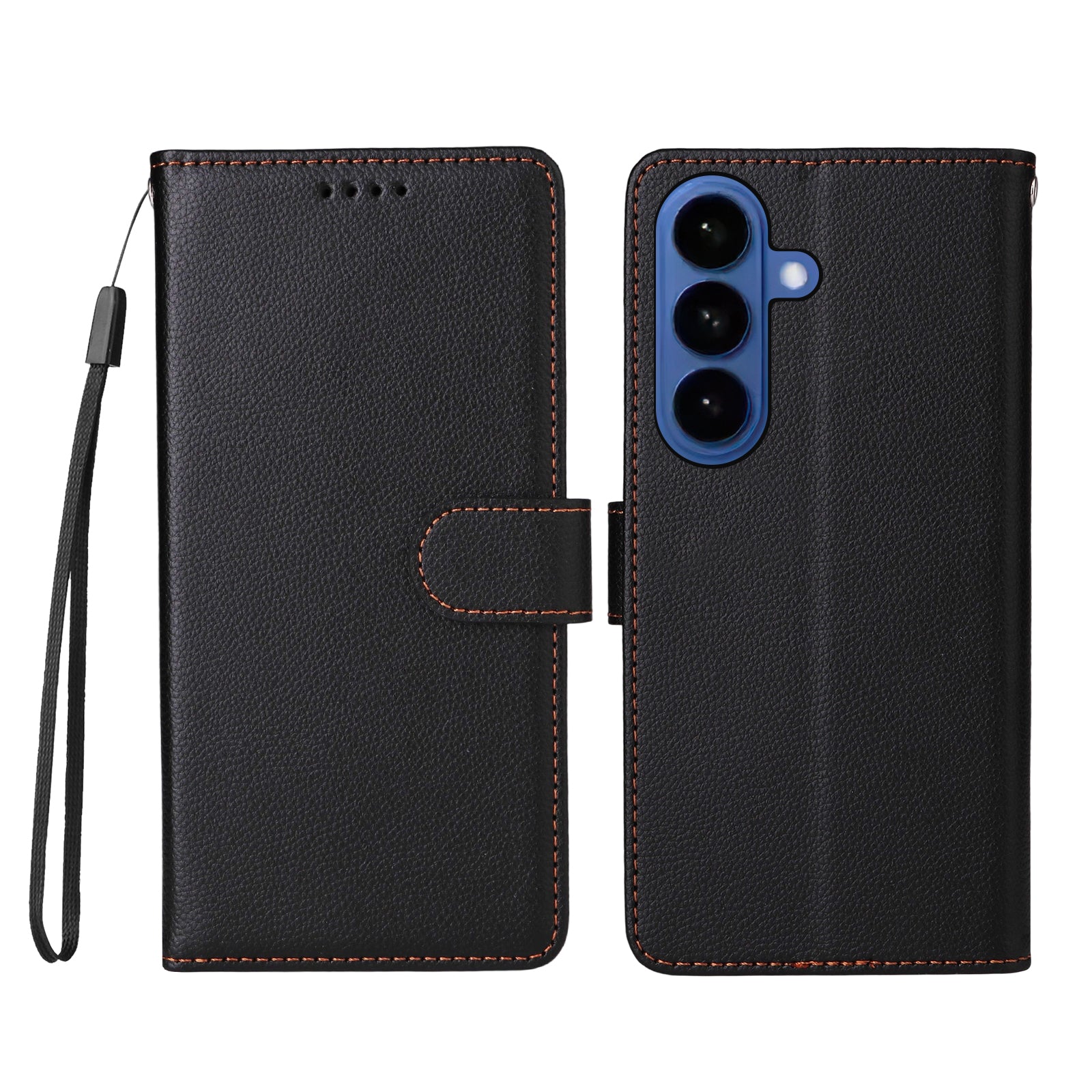 For-Samsung-Galaxy-S26-/-S26-Pro-Case-RFID-Blocking-3-Card-Slots-PU-Leather-Phone-Cover-with-Wrist-Strap-Black