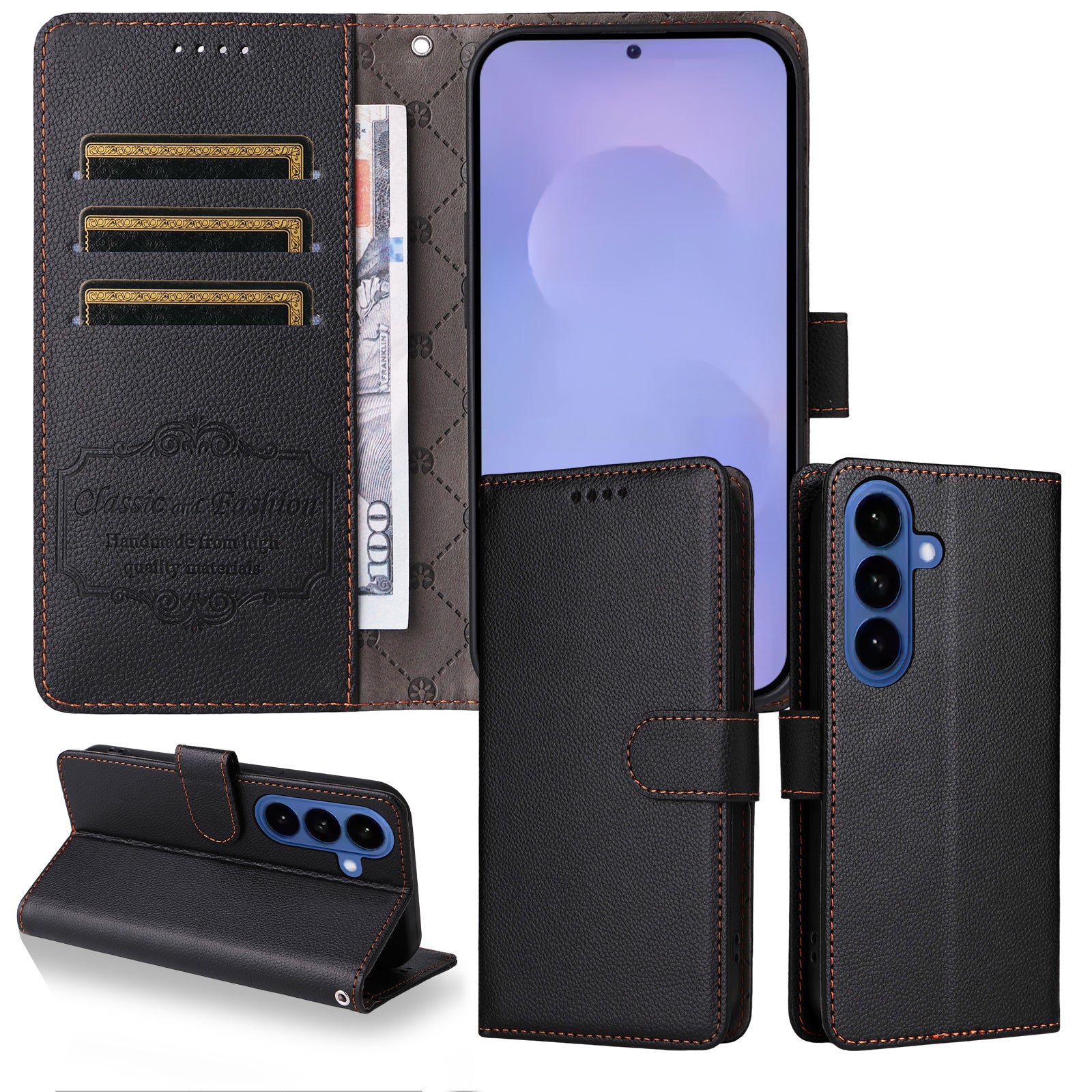 For-Samsung-Galaxy-S26-/-S26-Pro-Case-RFID-Blocking-3-Card-Slots-PU-Leather-Phone-Cover-with-Wrist-Strap-Black