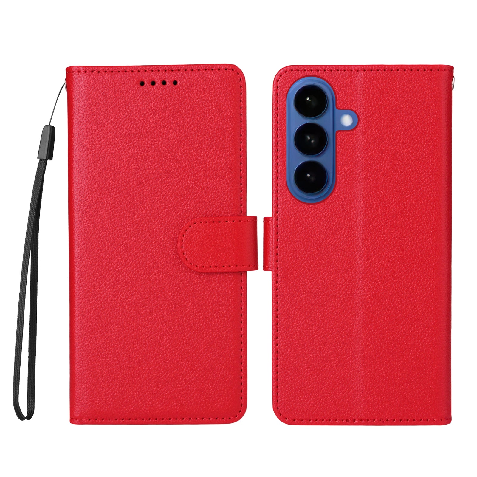 For-Samsung-Galaxy-S26-/-S26-Pro-Case-RFID-Blocking-3-Card-Slots-PU-Leather-Phone-Cover-with-Wrist-Strap-Red