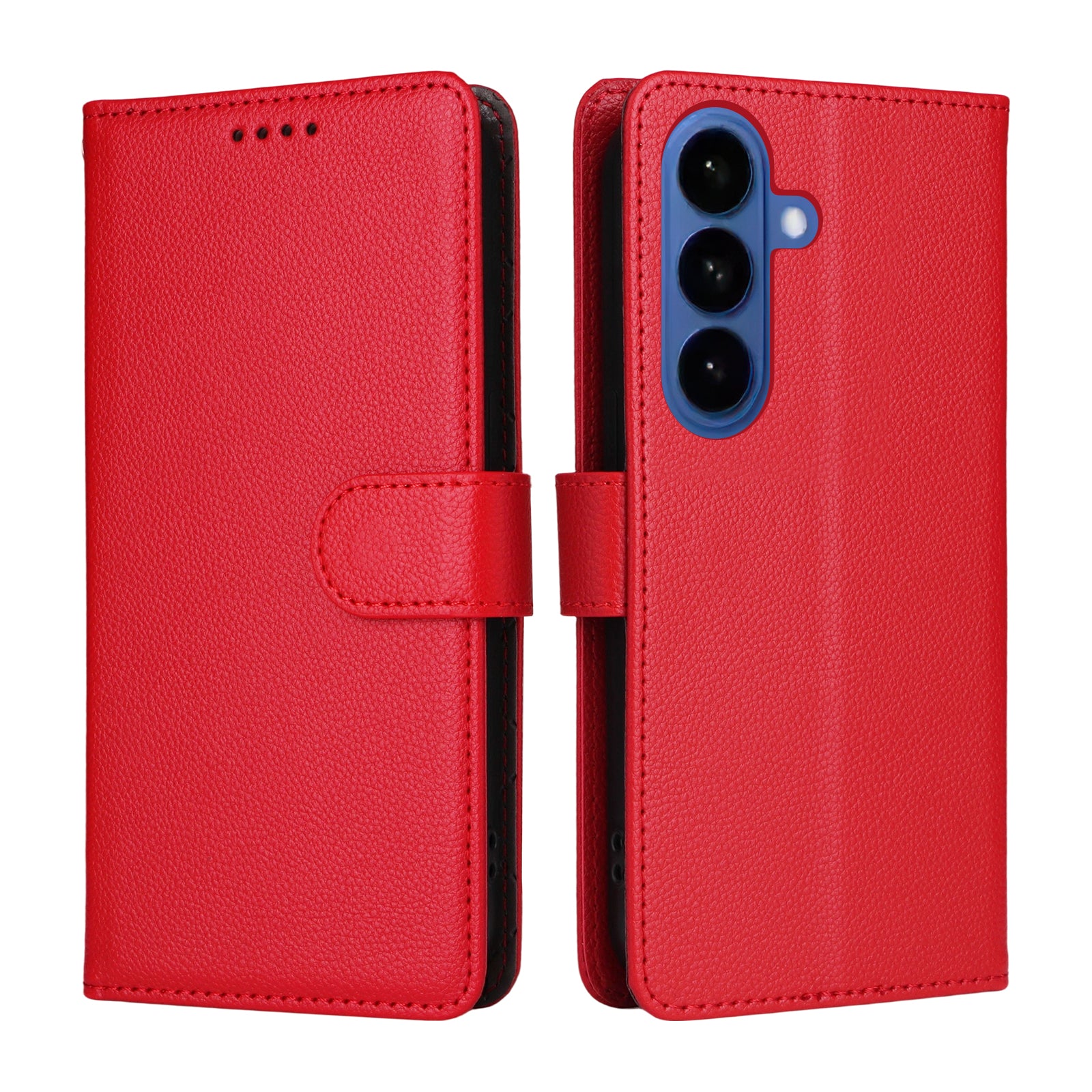 For-Samsung-Galaxy-S26-/-S26-Pro-Case-RFID-Blocking-3-Card-Slots-PU-Leather-Phone-Cover-with-Wrist-Strap-Red