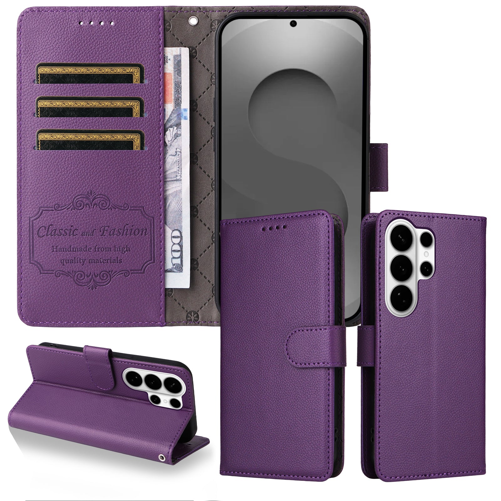 For-Samsung-Galaxy-S26-Ultra-Case-RFID-Blocking-3-Card-Slots-PU-Leather-Phone-Cover-with-Wrist-Strap-Purple