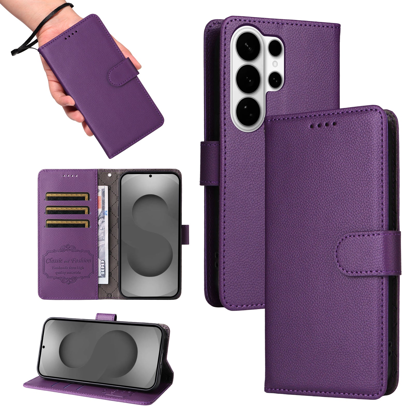 For-Samsung-Galaxy-S26-Ultra-Case-RFID-Blocking-3-Card-Slots-PU-Leather-Phone-Cover-with-Wrist-Strap-Purple
