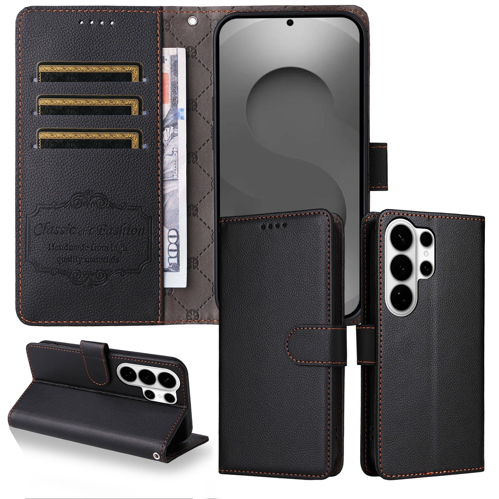 For-Samsung-Galaxy-S26-Ultra-Case-RFID-Blocking-3-Card-Slots-PU-Leather-Phone-Cover-with-Wrist-Strap-Black