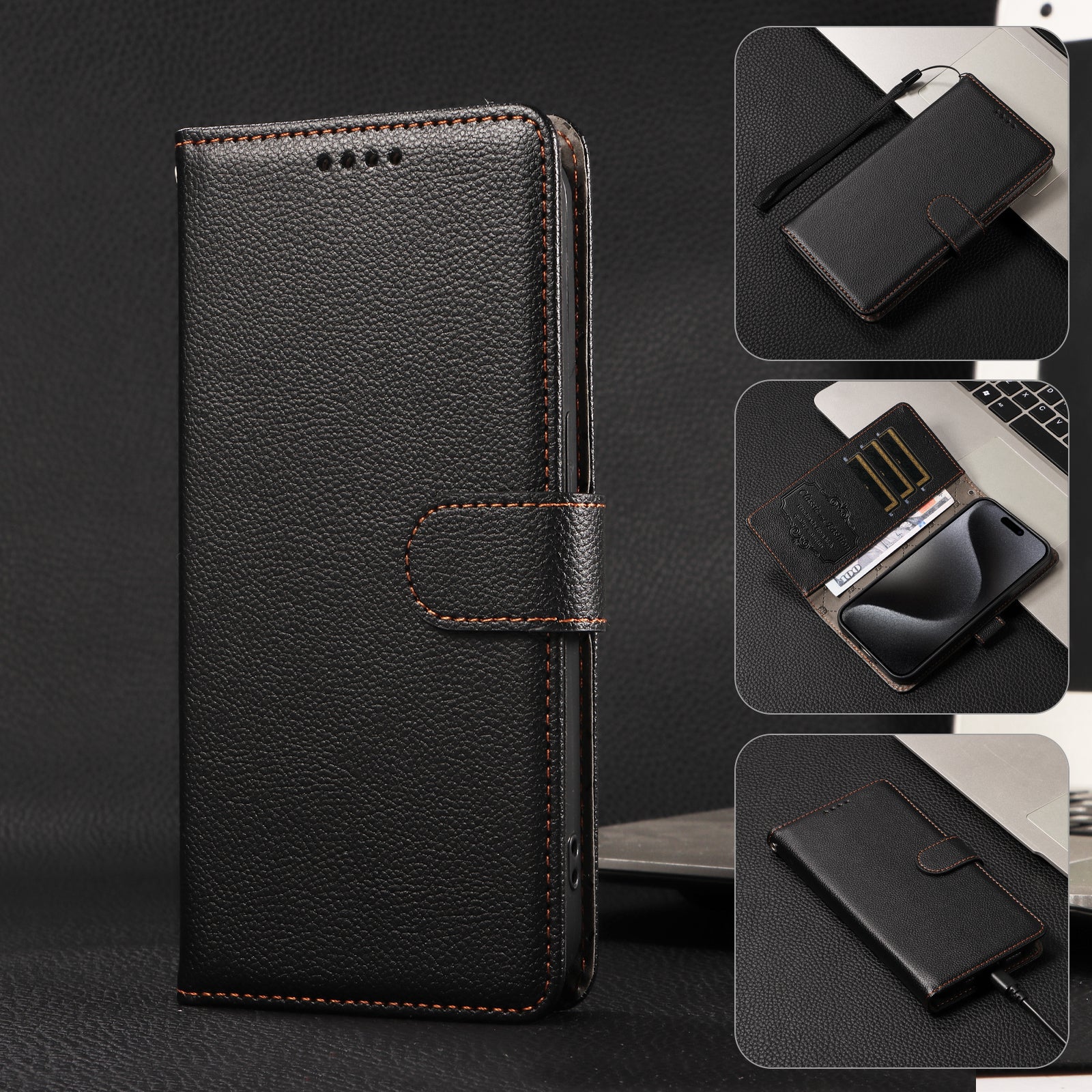 For-Samsung-Galaxy-S26-Ultra-Case-RFID-Blocking-3-Card-Slots-PU-Leather-Phone-Cover-with-Wrist-Strap-Black