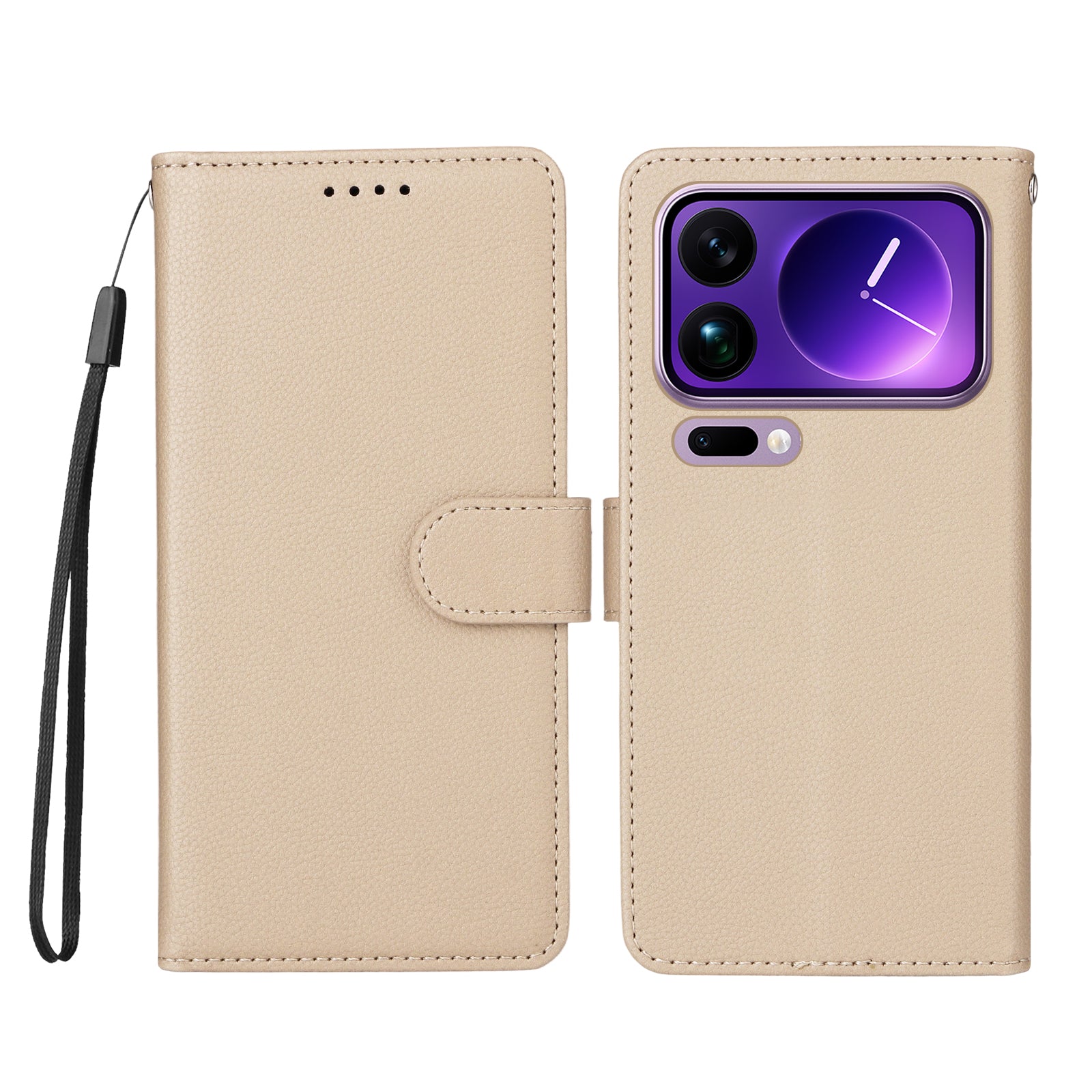 For Xiaomi 17 Pro Max Case RFID Blocking 3 Card Slots PU Leather Phone Cover with Wrist Strap - Creamy White