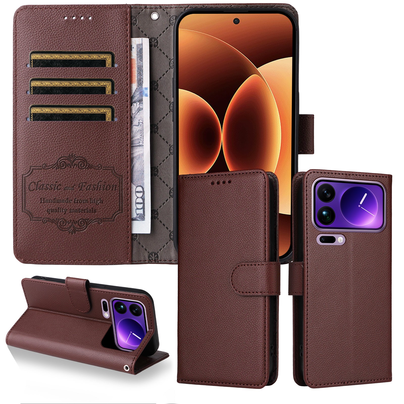 For Xiaomi 17 Pro Max Case RFID Blocking 3 Card Slots PU Leather Phone Cover with Wrist Strap - Brown