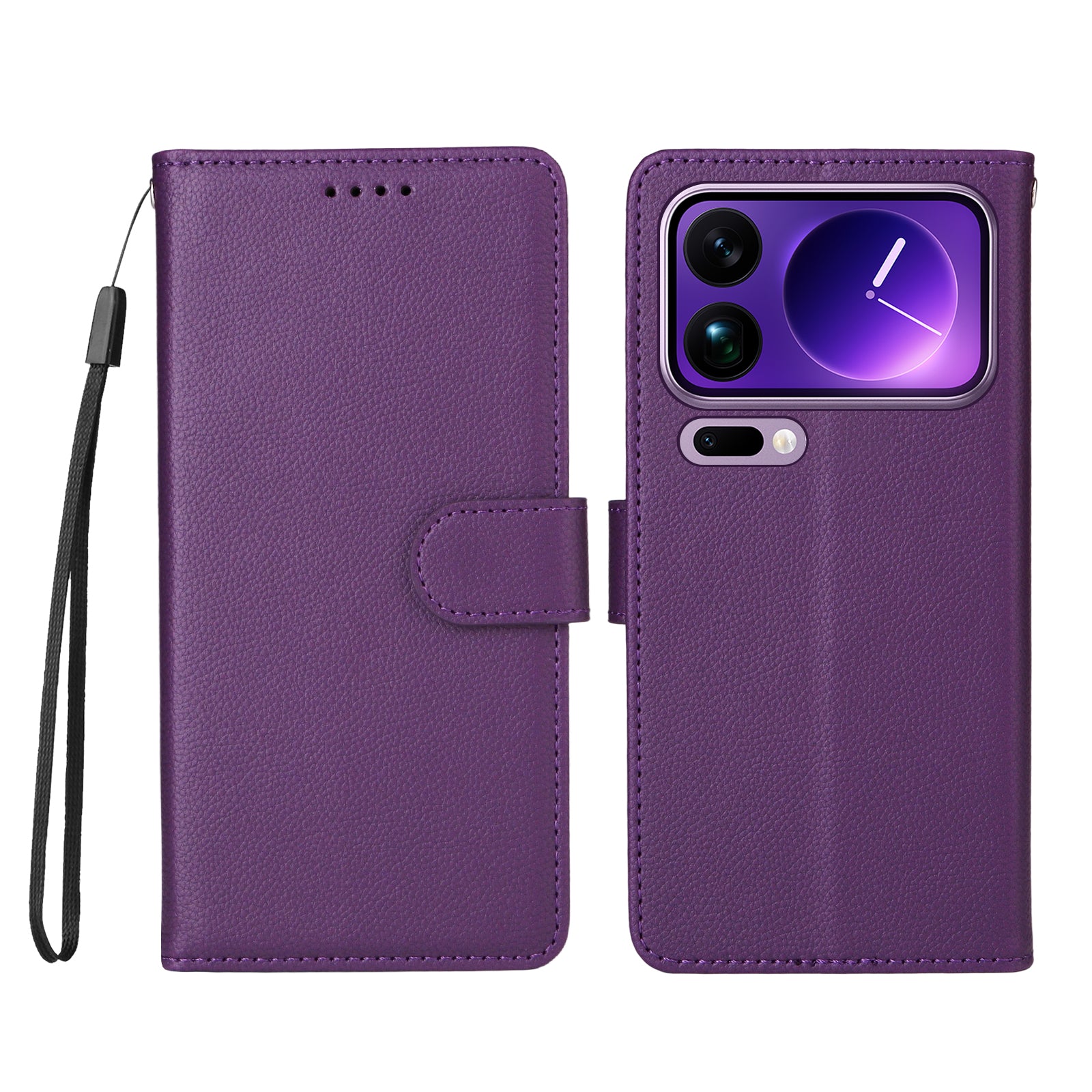 For Xiaomi 17 Pro Max Case RFID Blocking 3 Card Slots PU Leather Phone Cover with Wrist Strap - Purple