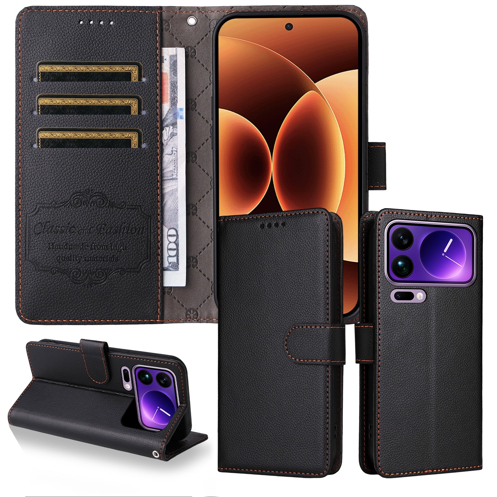 For Xiaomi 17 Pro Max Case RFID Blocking 3 Card Slots PU Leather Phone Cover with Wrist Strap - Black