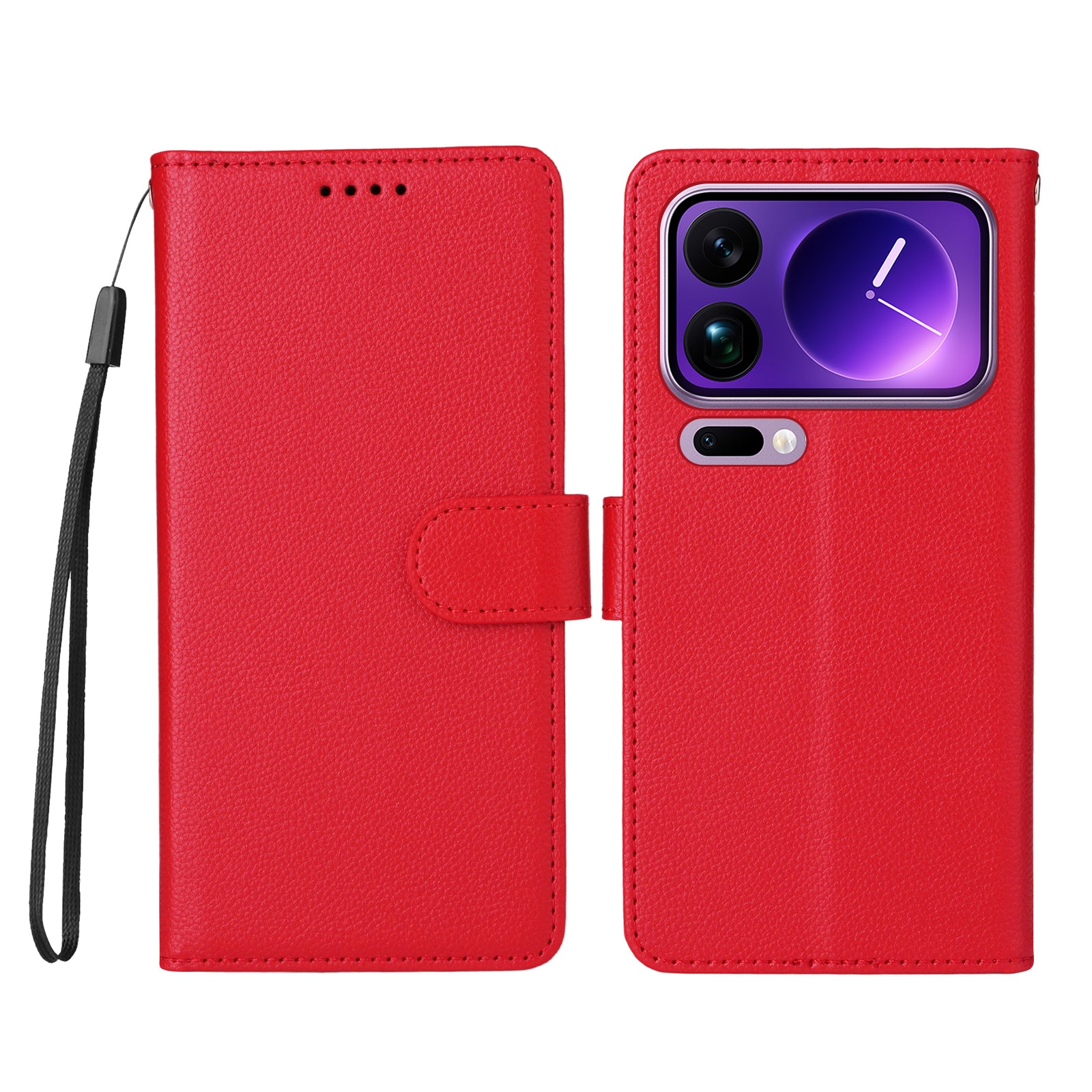 For Xiaomi 17 Pro Max Case RFID Blocking 3 Card Slots PU Leather Phone Cover with Wrist Strap - Red