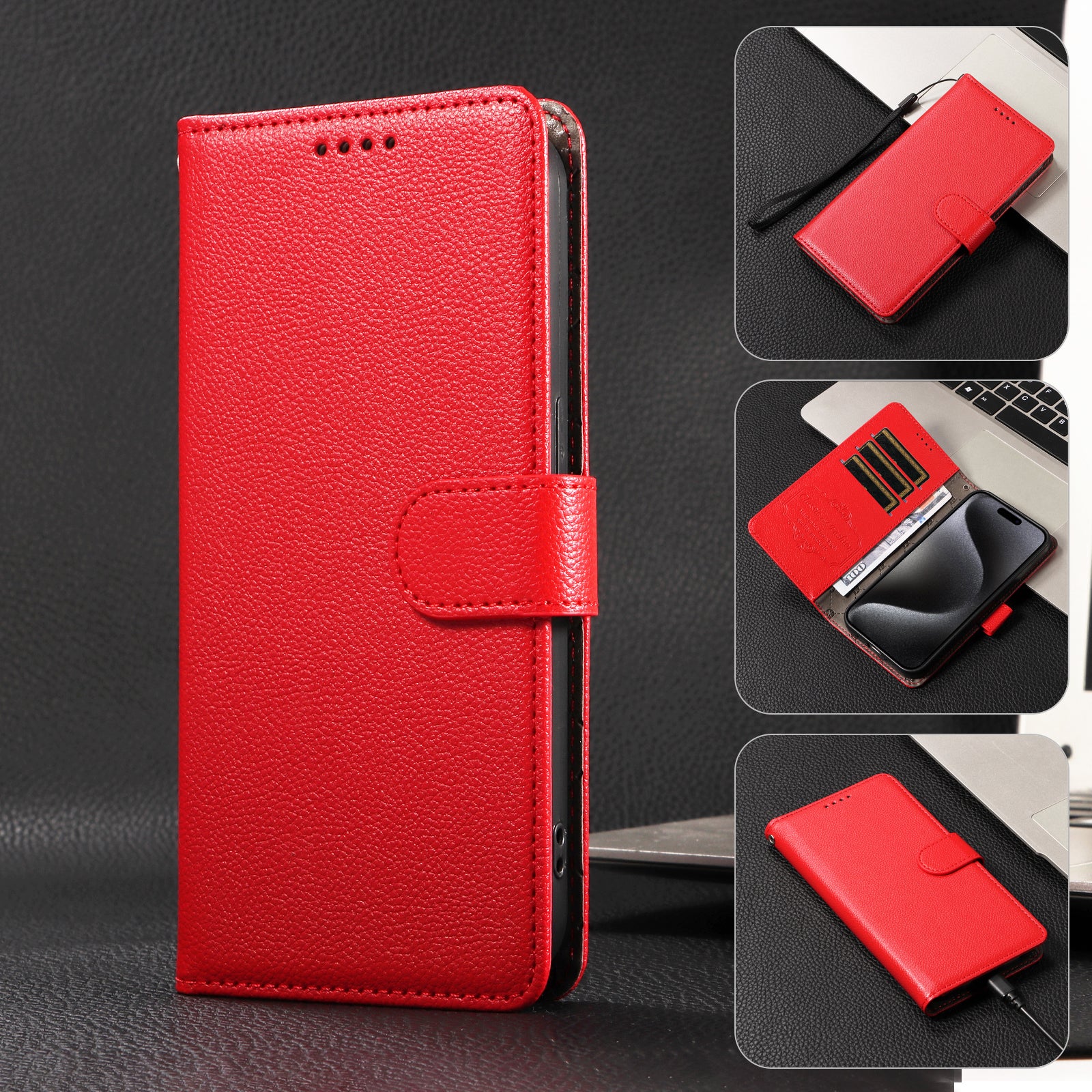 For Xiaomi 17 Pro Max Case RFID Blocking 3 Card Slots PU Leather Phone Cover with Wrist Strap - Red