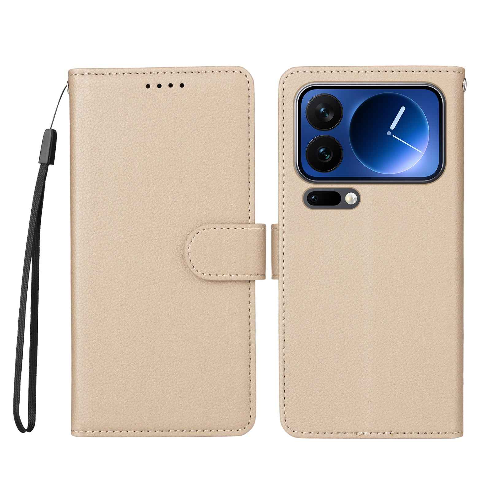 For Xiaomi 17 Pro Case RFID Blocking 3 Card Slots PU Leather Phone Cover with Wrist Strap - Creamy White