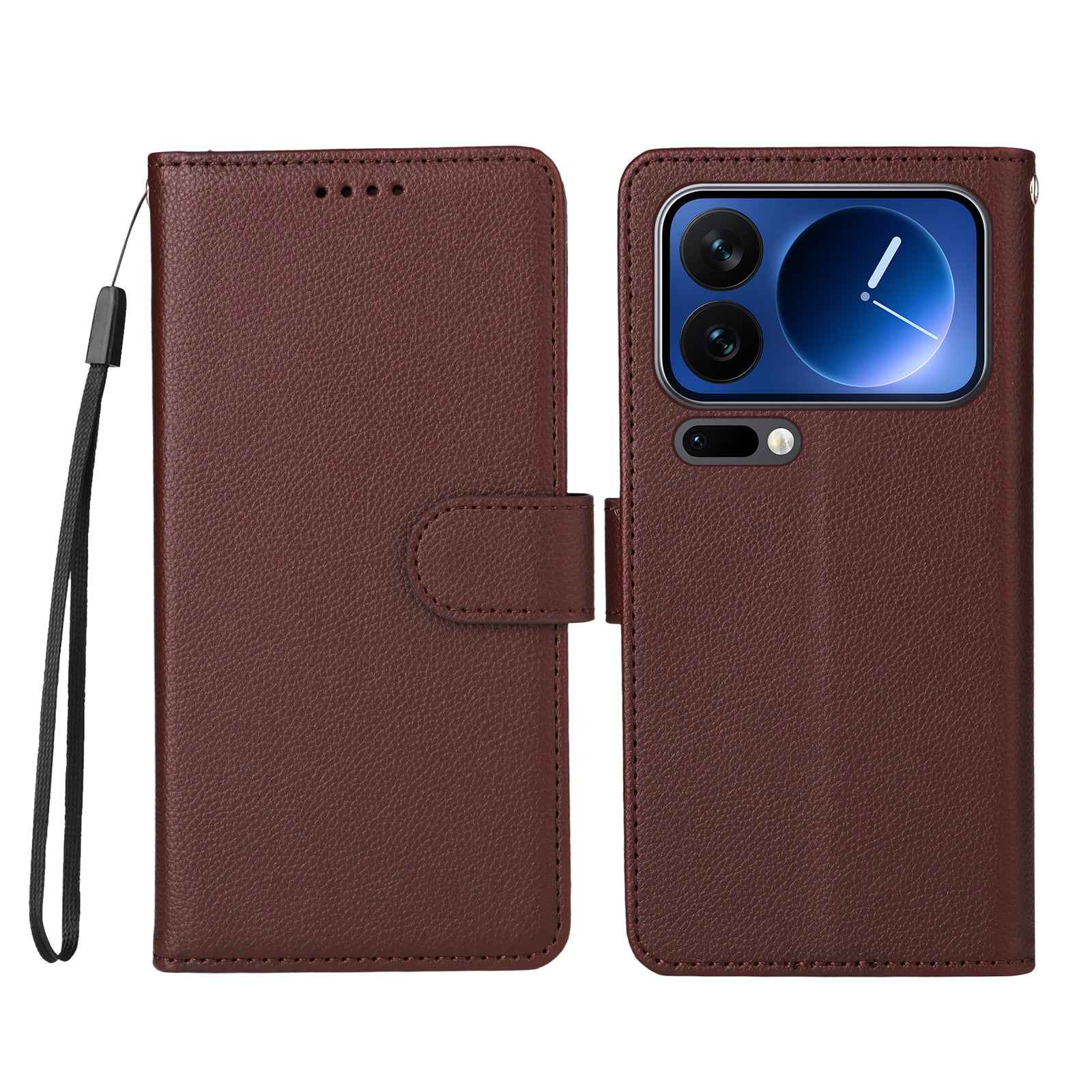 For Xiaomi 17 Pro Case RFID Blocking 3 Card Slots PU Leather Phone Cover with Wrist Strap - Brown