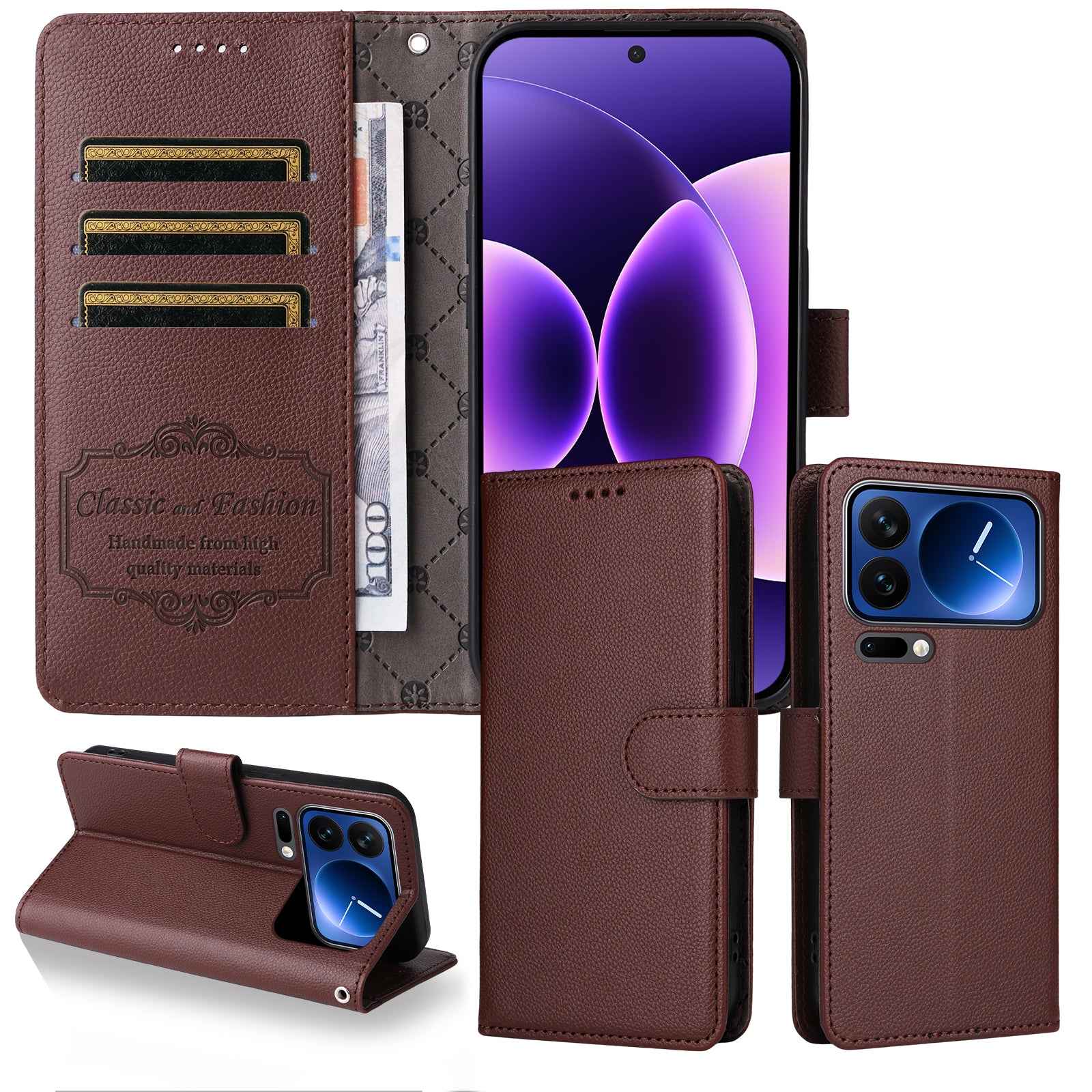 For Xiaomi 17 Pro Case RFID Blocking 3 Card Slots PU Leather Phone Cover with Wrist Strap - Brown