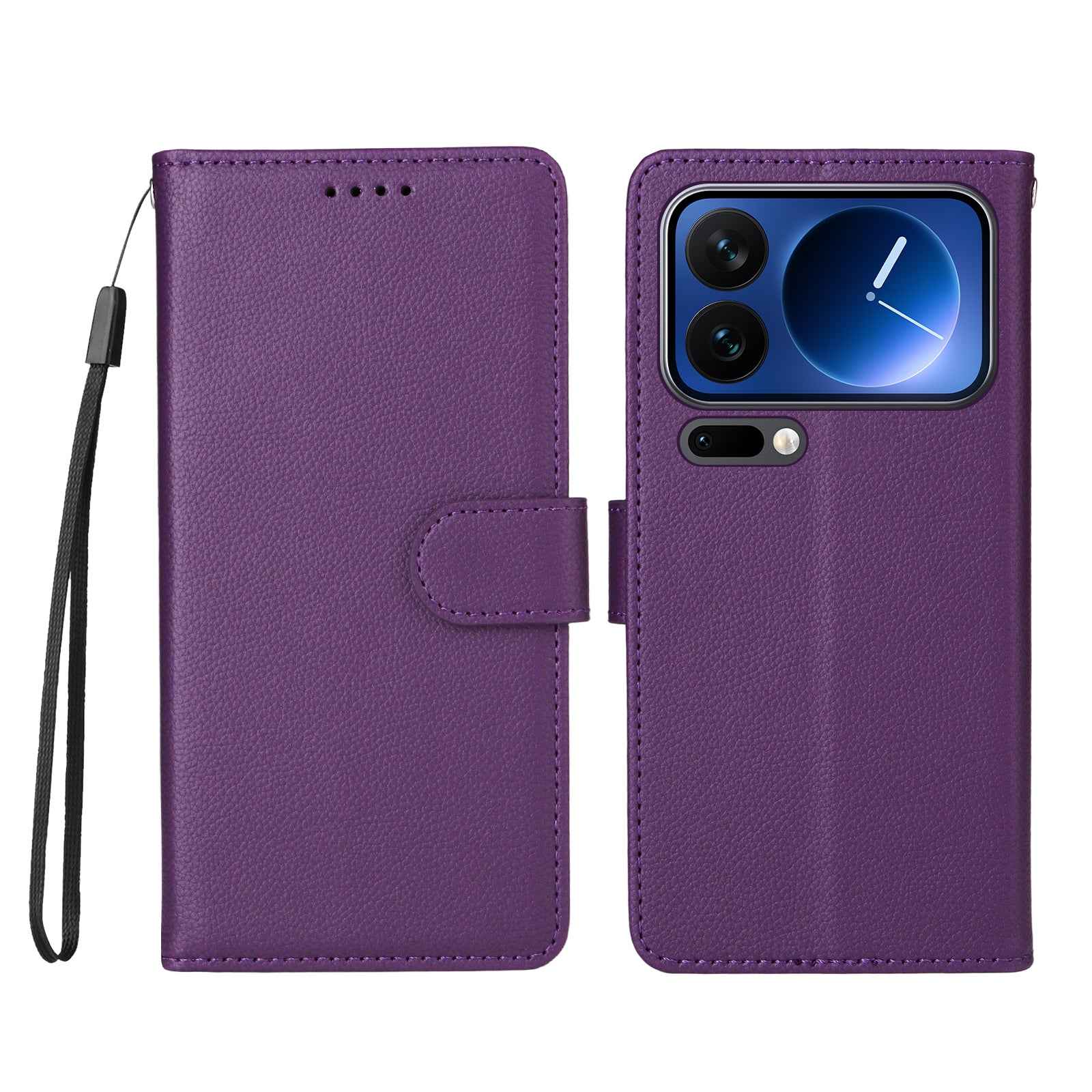 For Xiaomi 17 Pro Case RFID Blocking 3 Card Slots PU Leather Phone Cover with Wrist Strap - Purple