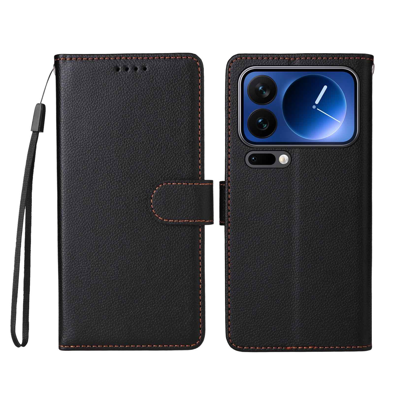 For Xiaomi 17 Pro Case RFID Blocking 3 Card Slots PU Leather Phone Cover with Wrist Strap - Black