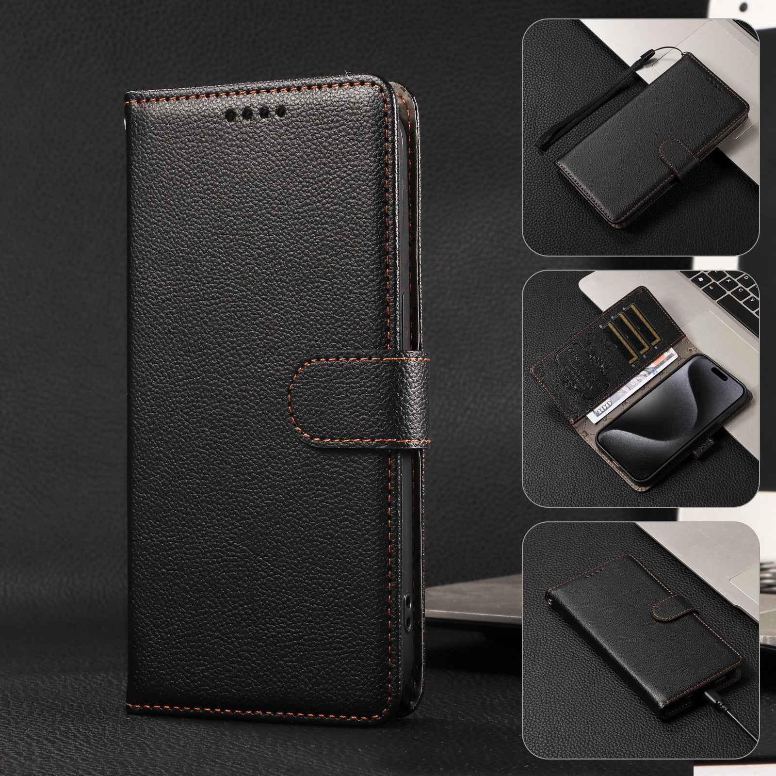 For Xiaomi 17 Pro Case RFID Blocking 3 Card Slots PU Leather Phone Cover with Wrist Strap - Black
