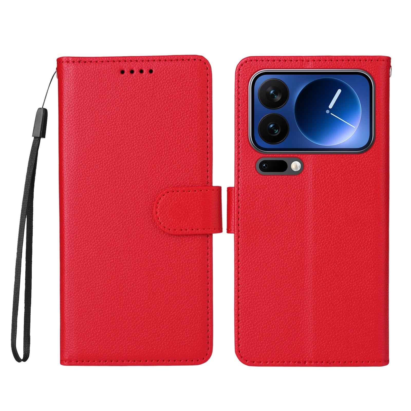 For Xiaomi 17 Pro Case RFID Blocking 3 Card Slots PU Leather Phone Cover with Wrist Strap - Red