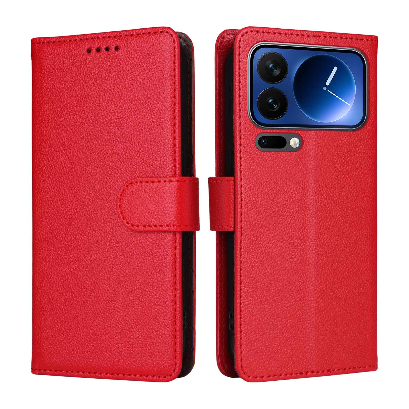 For Xiaomi 17 Pro Case RFID Blocking 3 Card Slots PU Leather Phone Cover with Wrist Strap - Red