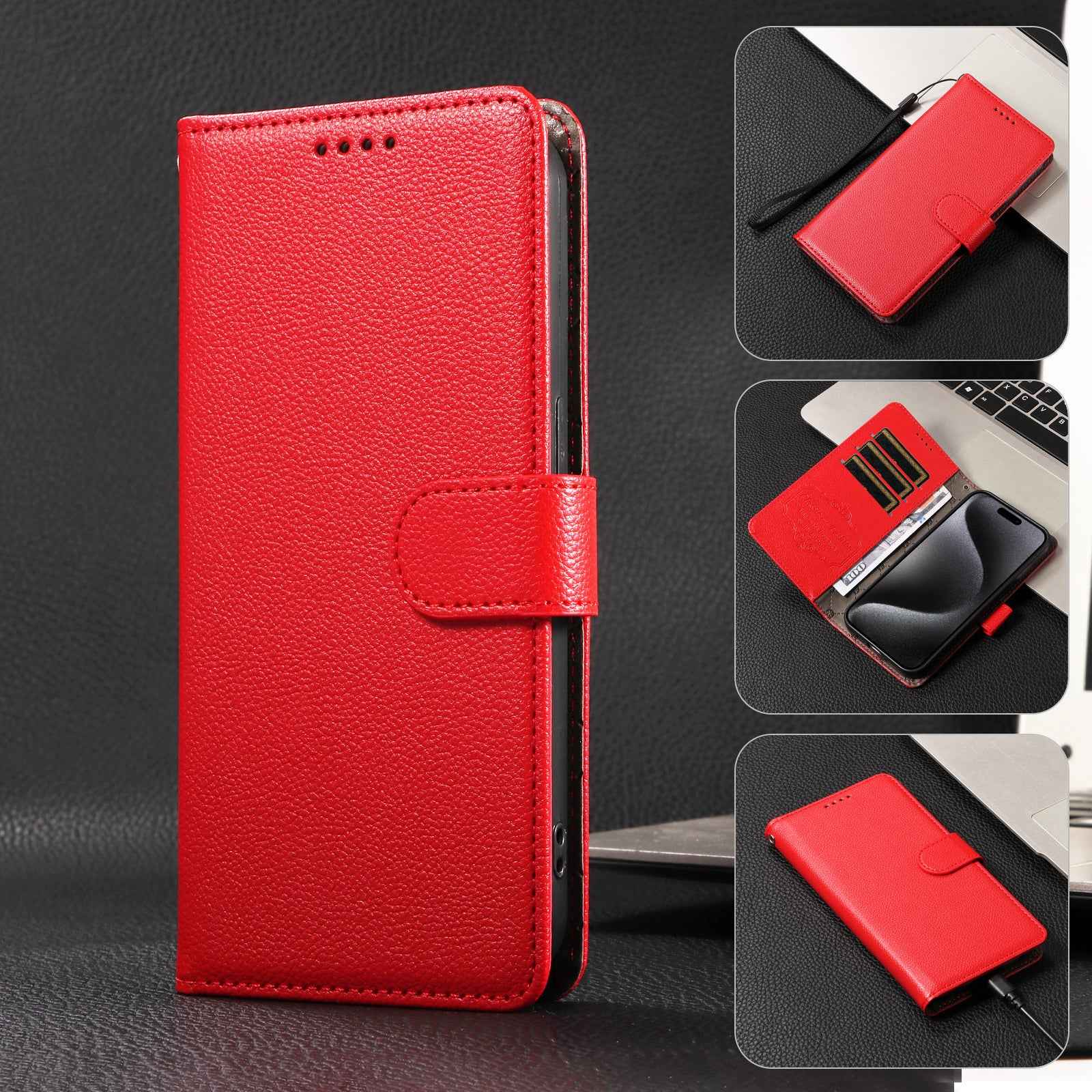 For Xiaomi 17 Pro Case RFID Blocking 3 Card Slots PU Leather Phone Cover with Wrist Strap - Red