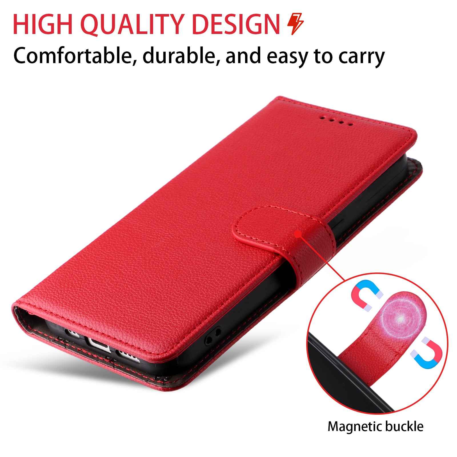 For Xiaomi 17 Pro Case RFID Blocking 3 Card Slots PU Leather Phone Cover with Wrist Strap - Red