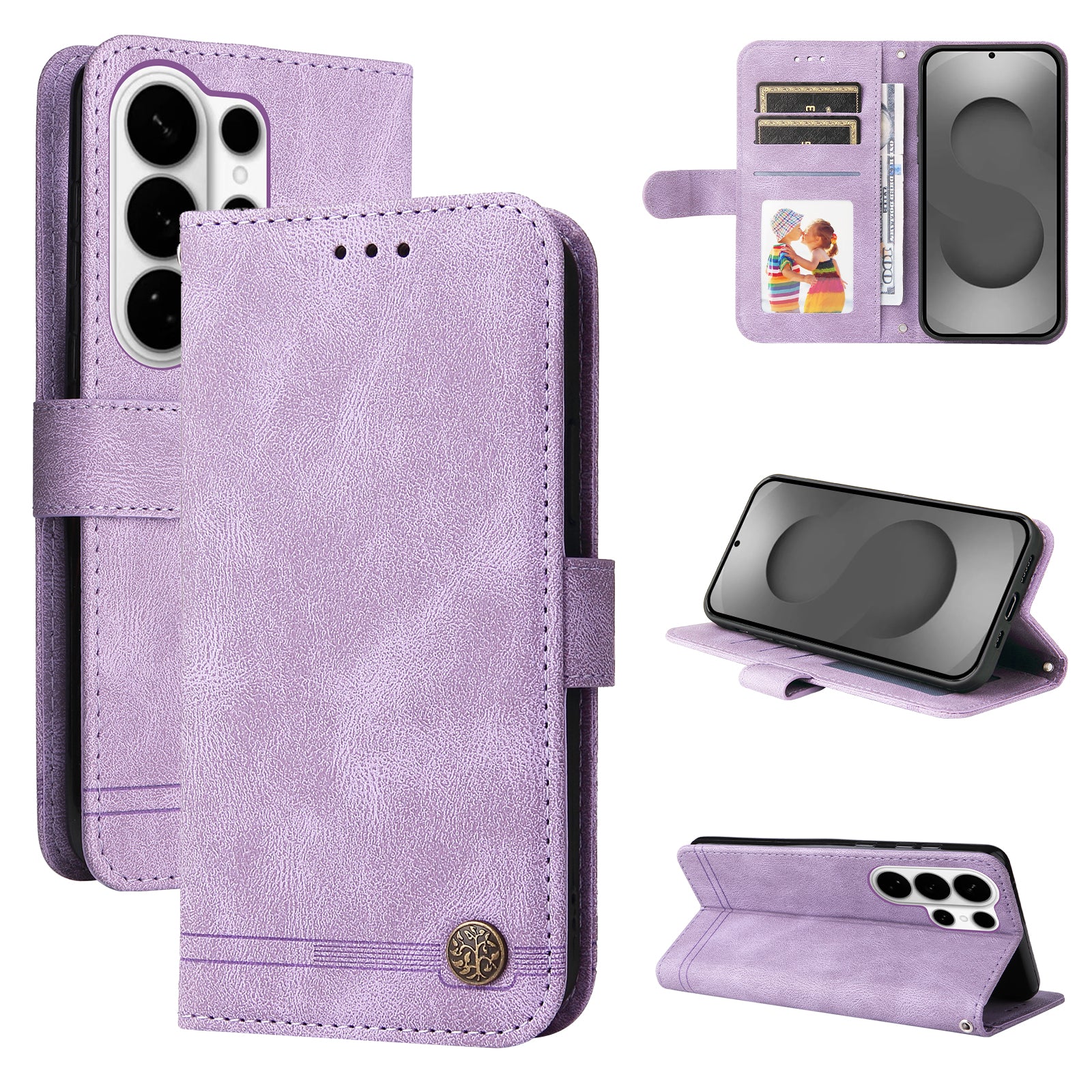 For-Samsung-Galaxy-S26-Ultra-Leather-Wallet-Cases-Skin-Touch-Phone-Cover-Stand-with-Strap-Purple