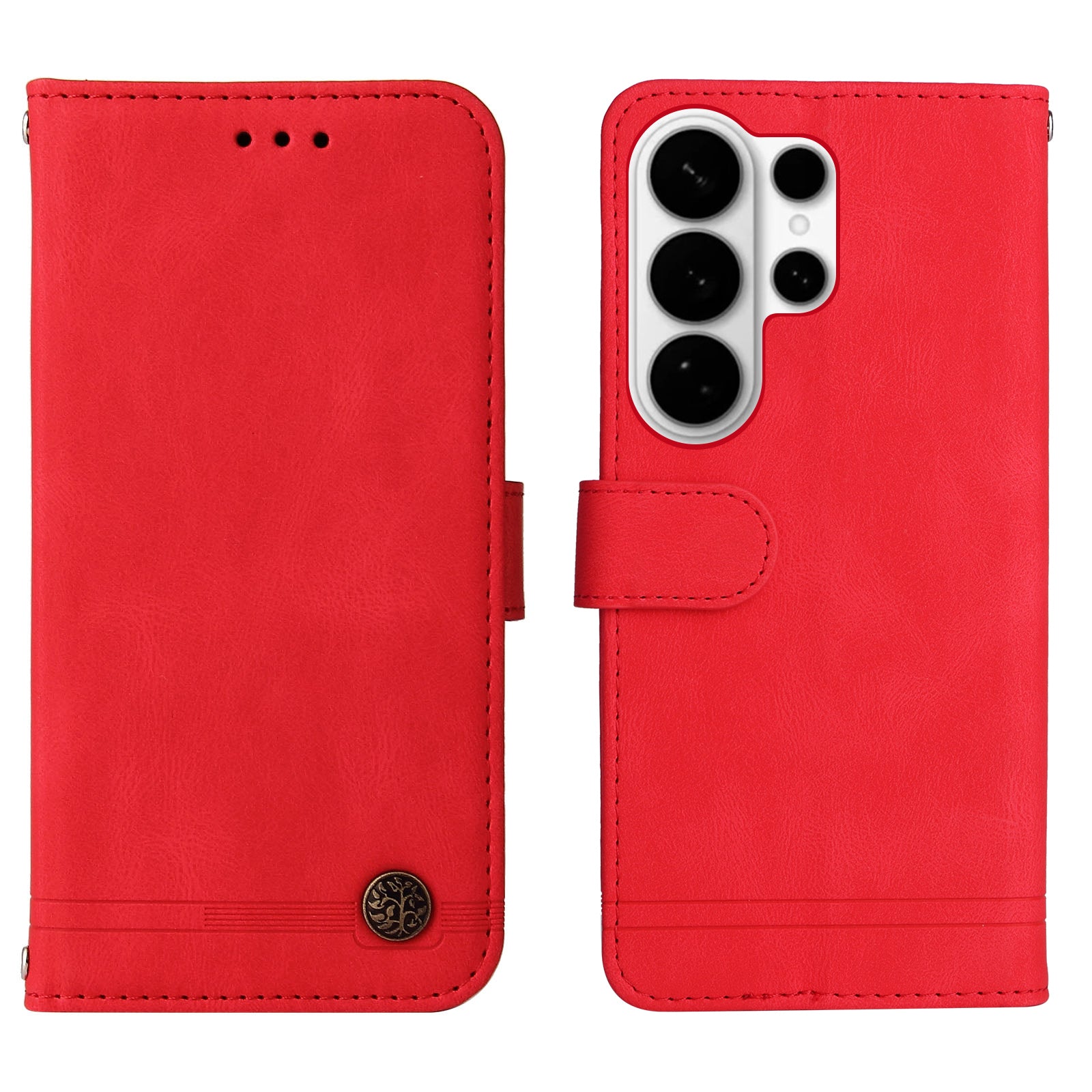For-Samsung-Galaxy-S26-Ultra-Leather-Wallet-Cases-Skin-Touch-Phone-Cover-Stand-with-Strap-Red