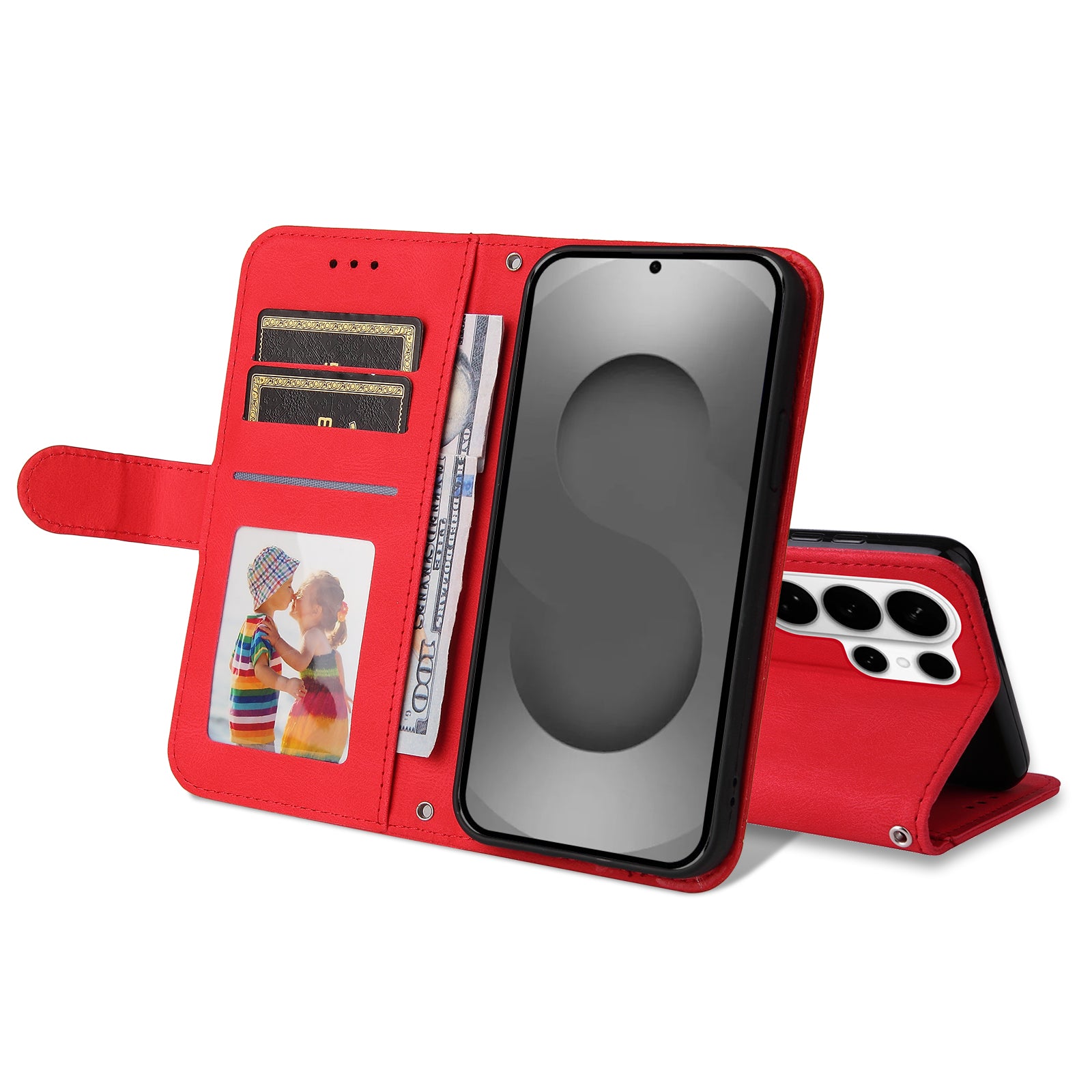 For-Samsung-Galaxy-S26-Ultra-Leather-Wallet-Cases-Skin-Touch-Phone-Cover-Stand-with-Strap-Red