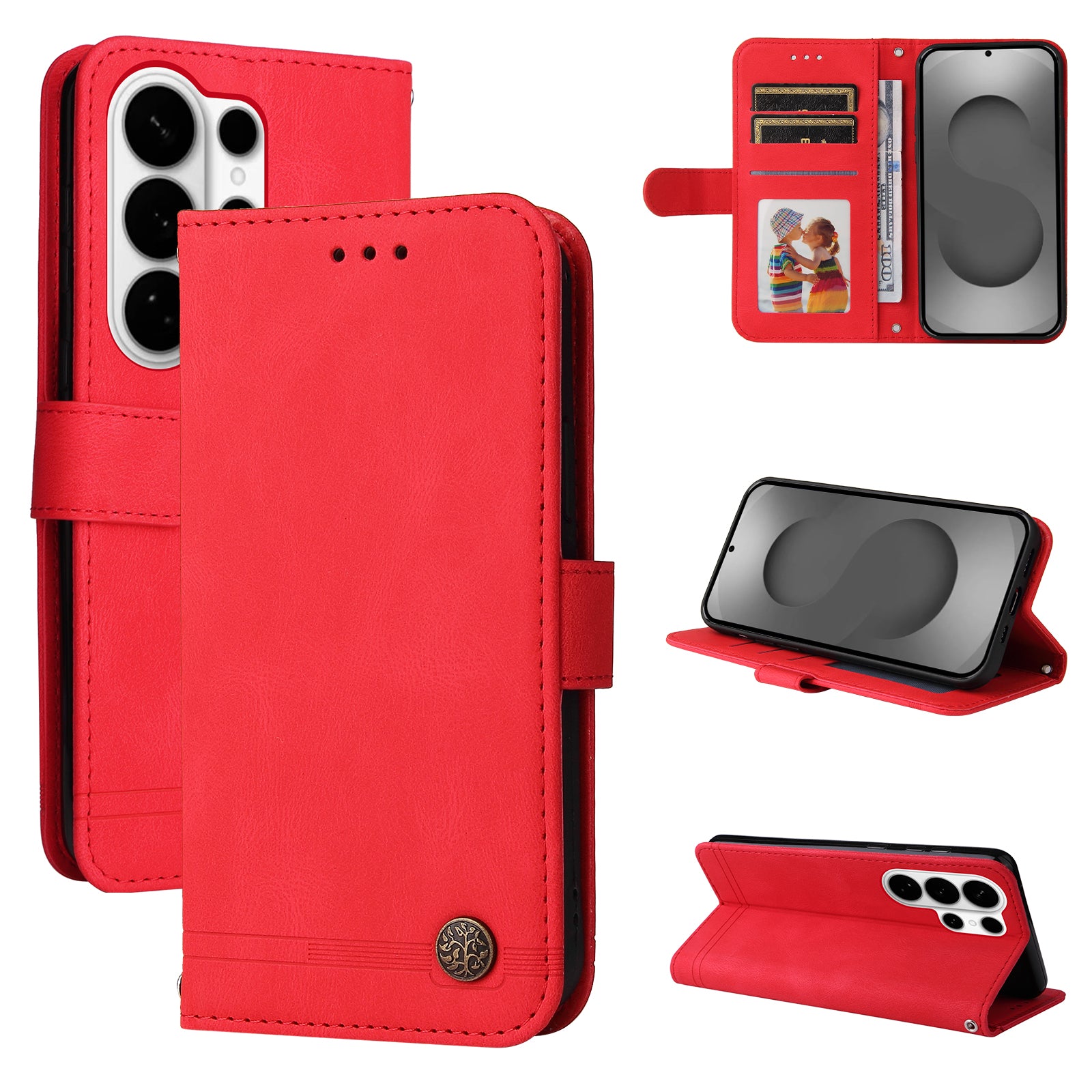 For-Samsung-Galaxy-S26-Ultra-Leather-Wallet-Cases-Skin-Touch-Phone-Cover-Stand-with-Strap-Red