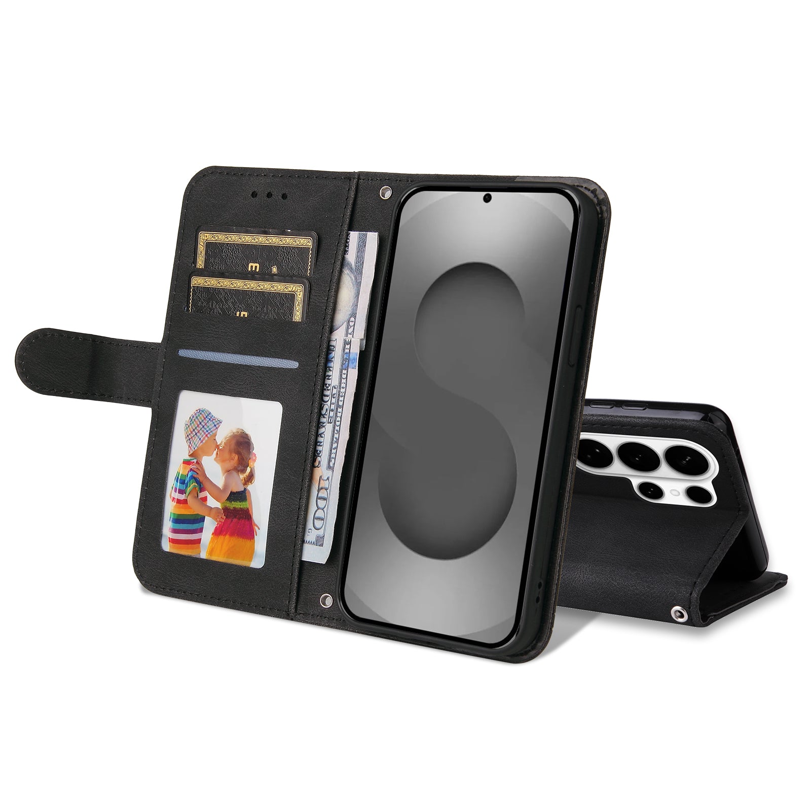 For-Samsung-Galaxy-S26-Ultra-Leather-Wallet-Cases-Skin-Touch-Phone-Cover-Stand-with-Strap-Black