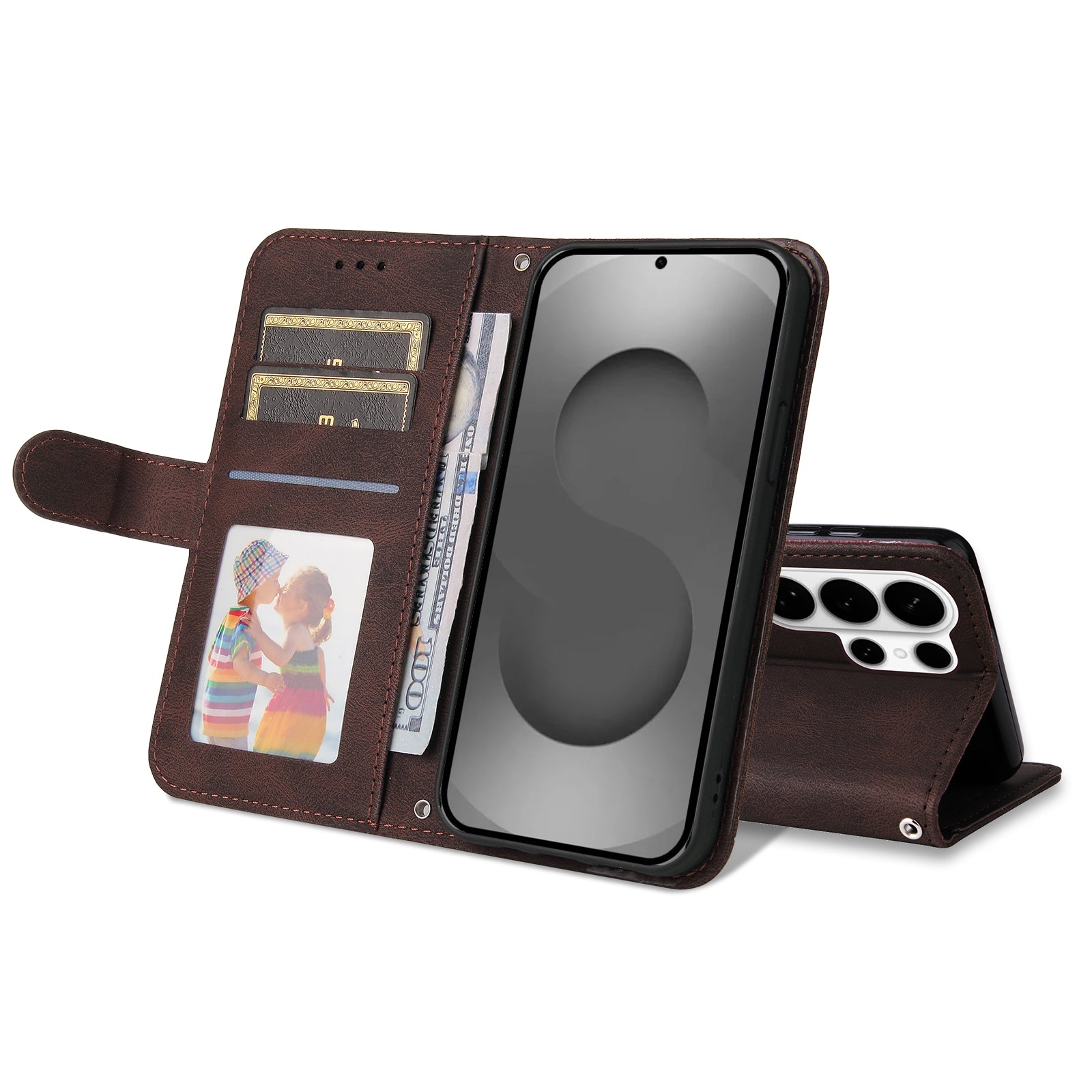 For-Samsung-Galaxy-S26-Ultra-Leather-Wallet-Cases-Skin-Touch-Phone-Cover-Stand-with-Strap-Brown