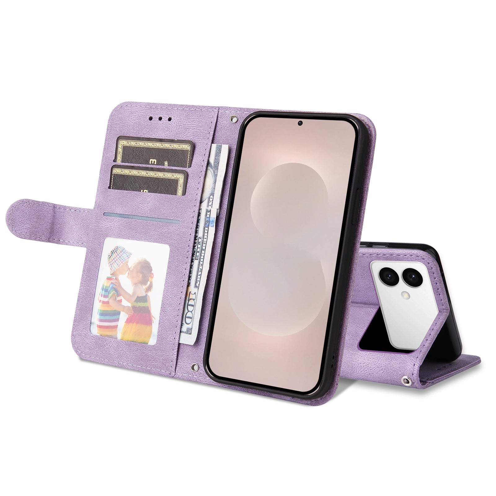 For-Samsung-Galaxy-S26-Edge-Leather-Wallet-Cases-Skin-Touch-Phone-Cover-Stand-with-Strap-Purple