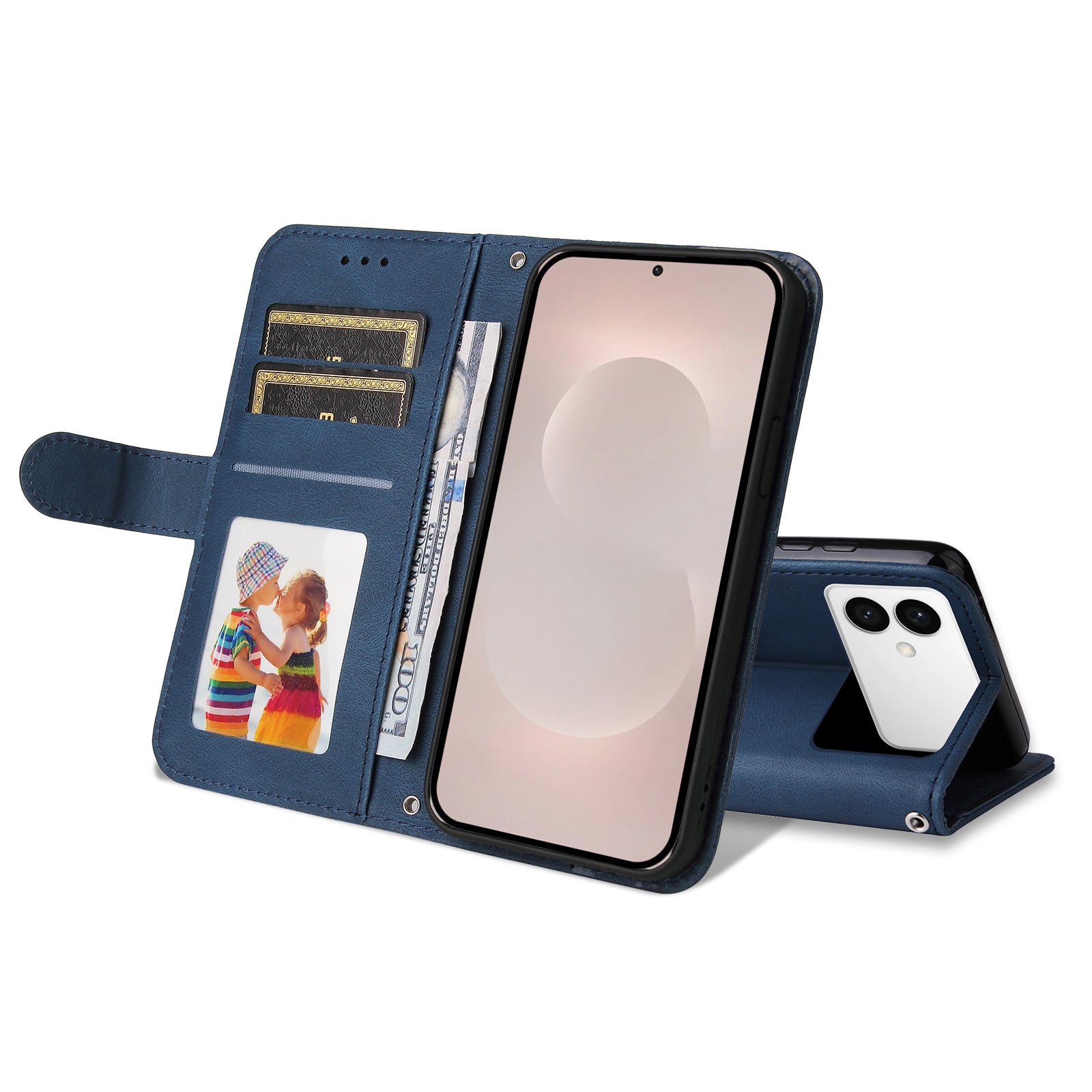 For-Samsung-Galaxy-S26-Edge-Leather-Wallet-Cases-Skin-Touch-Phone-Cover-Stand-with-Strap-Blue