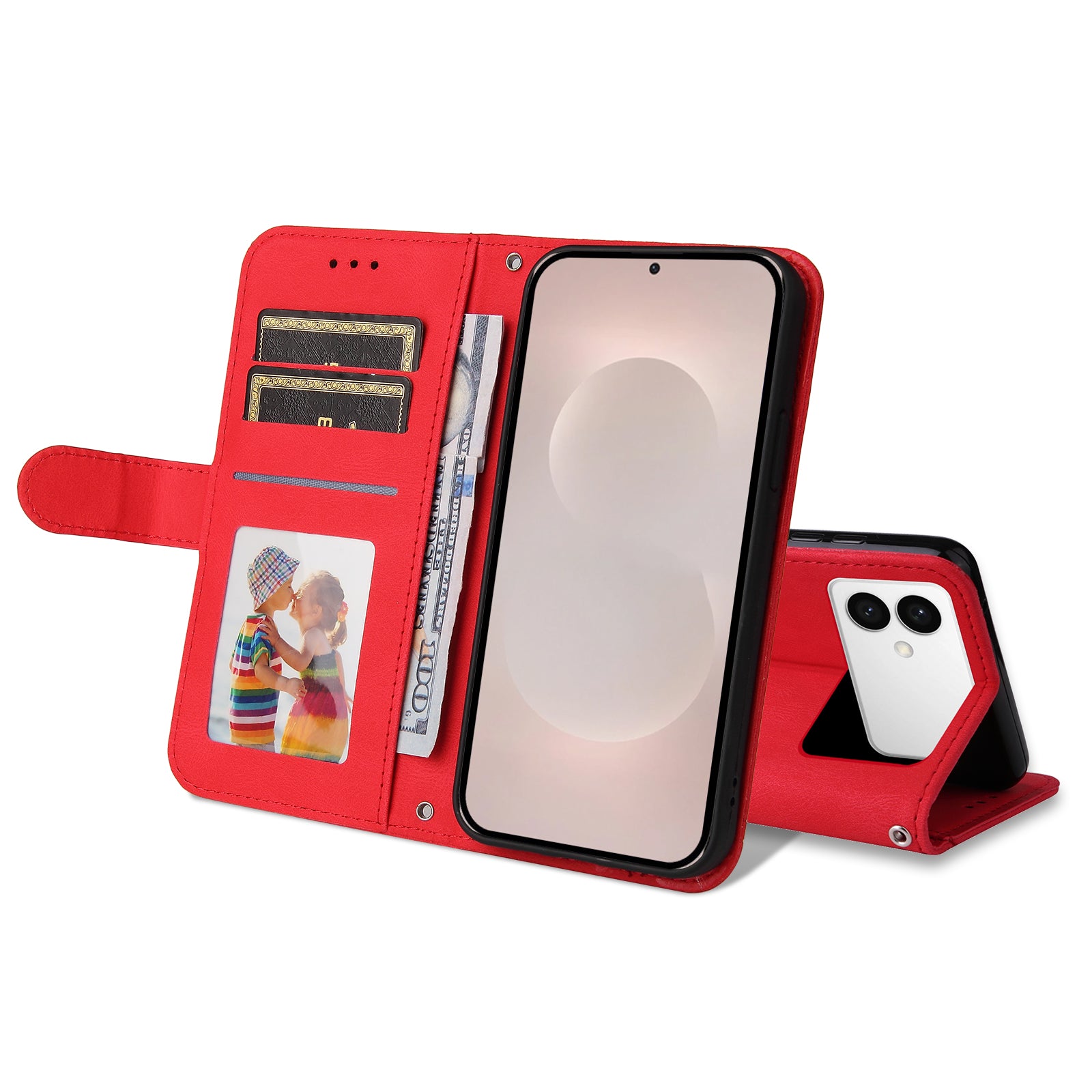 For-Samsung-Galaxy-S26-Edge-Leather-Wallet-Cases-Skin-Touch-Phone-Cover-Stand-with-Strap-Red