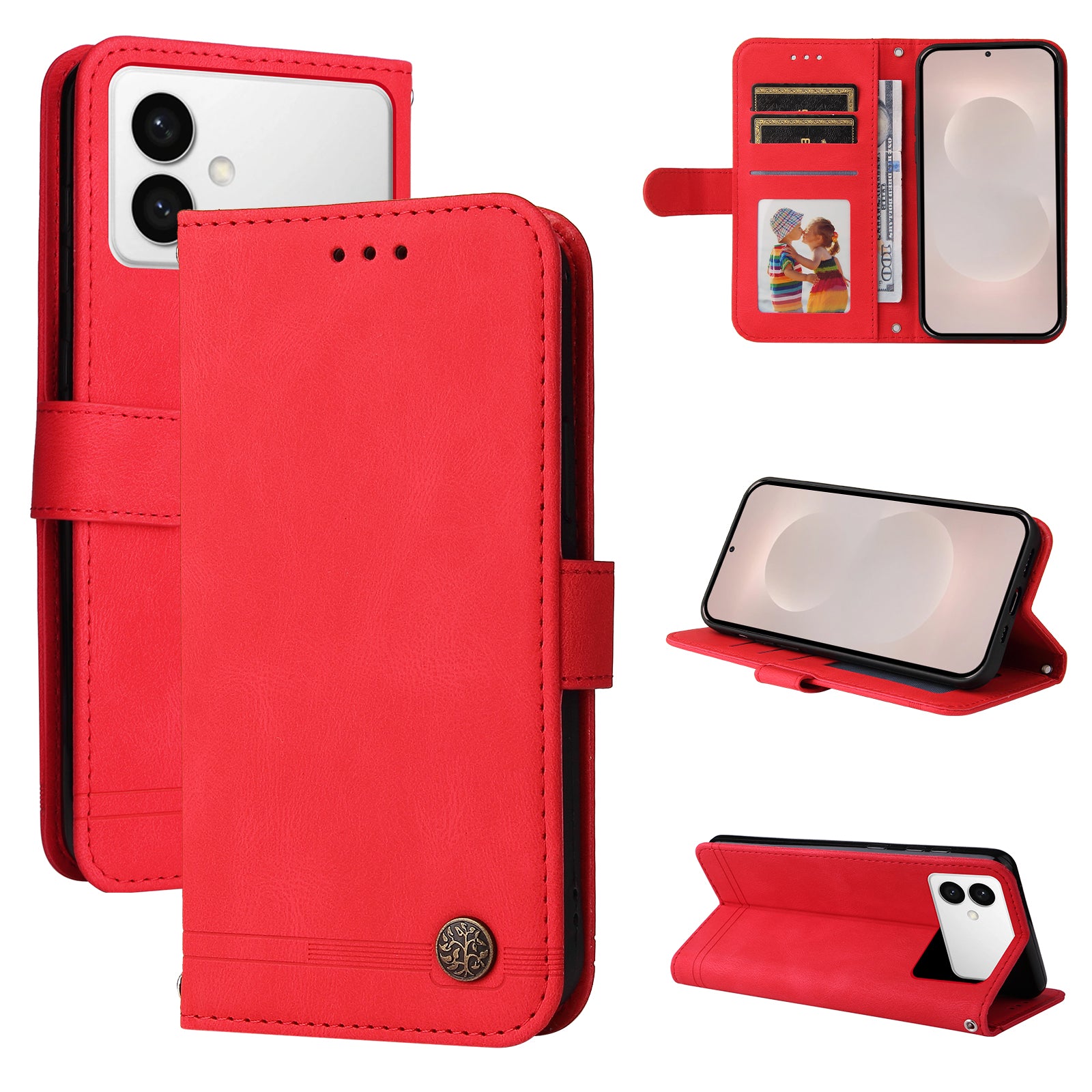 For-Samsung-Galaxy-S26-Edge-Leather-Wallet-Cases-Skin-Touch-Phone-Cover-Stand-with-Strap-Red
