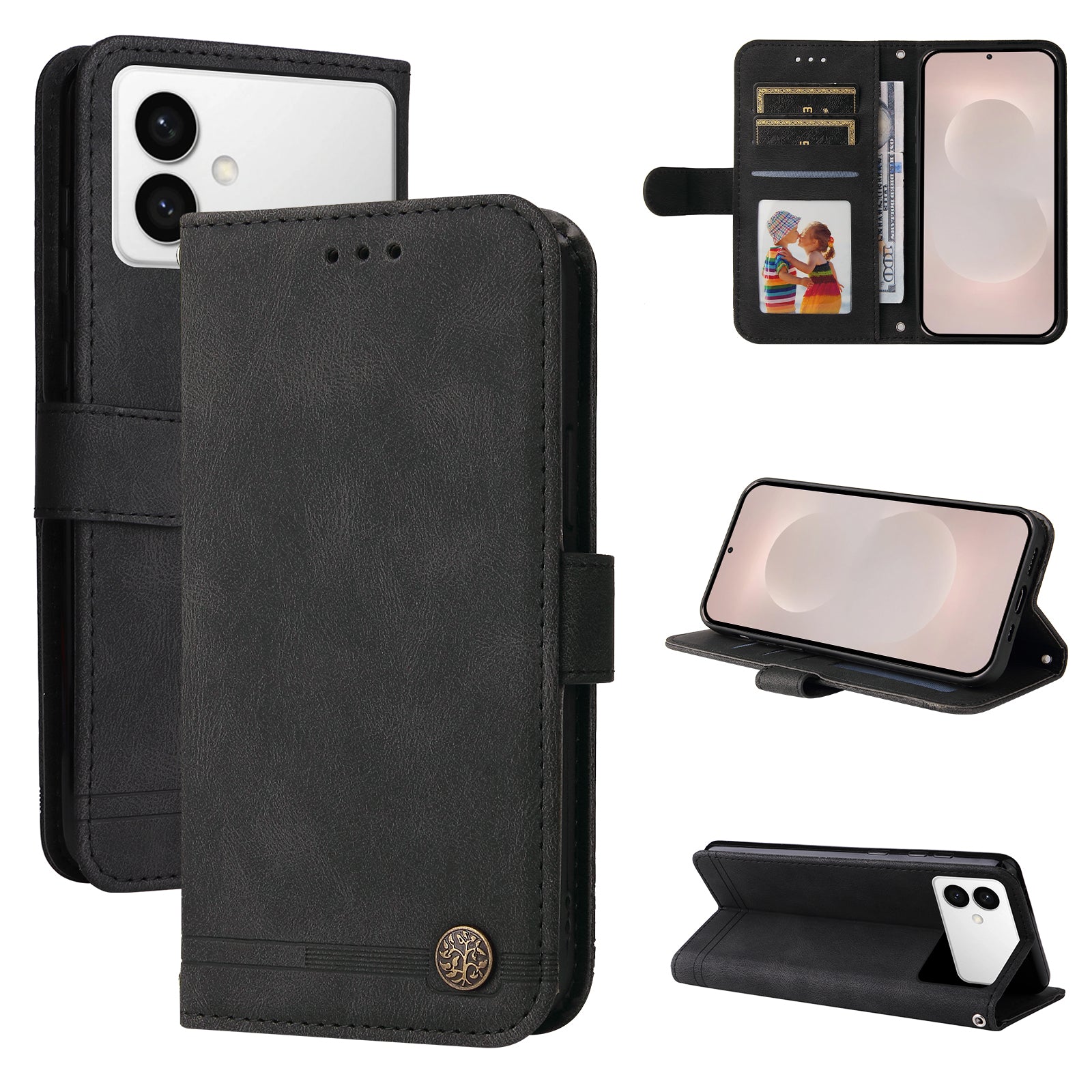 For-Samsung-Galaxy-S26-Edge-Leather-Wallet-Cases-Skin-Touch-Phone-Cover-Stand-with-Strap-Black