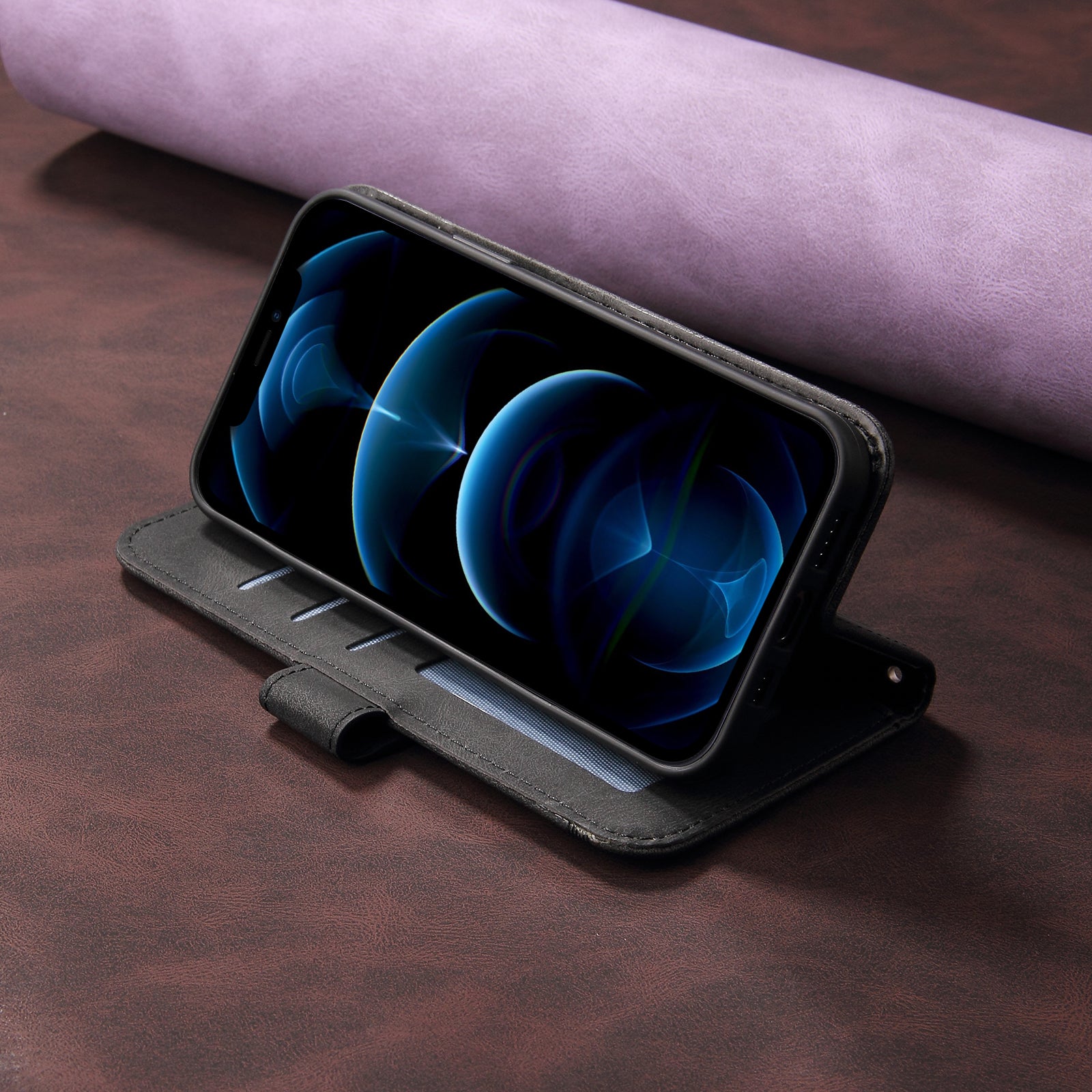 For-Samsung-Galaxy-S26-Edge-Leather-Wallet-Cases-Skin-Touch-Phone-Cover-Stand-with-Strap-Black