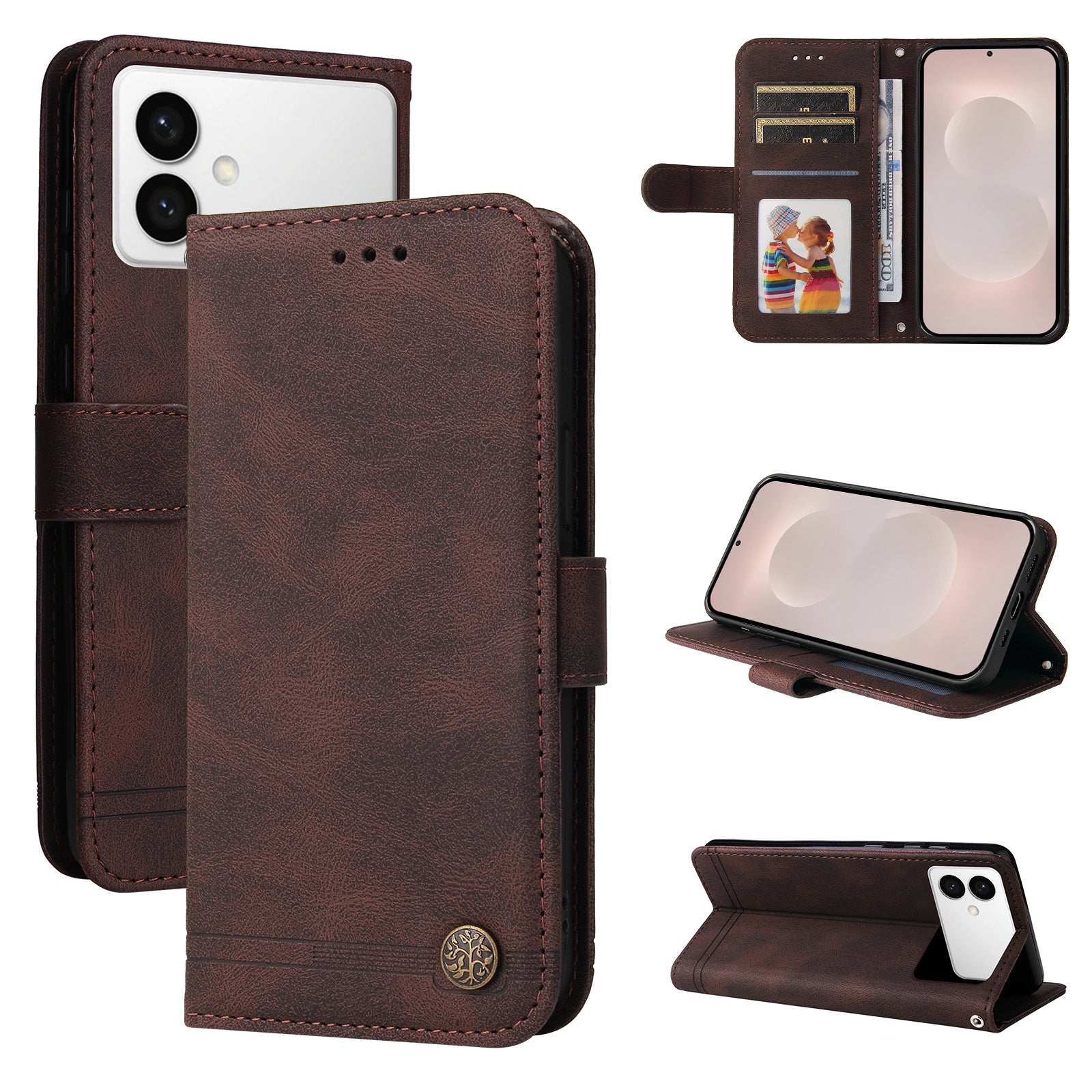For-Samsung-Galaxy-S26-Edge-Leather-Wallet-Cases-Skin-Touch-Phone-Cover-Stand-with-Strap-Brown