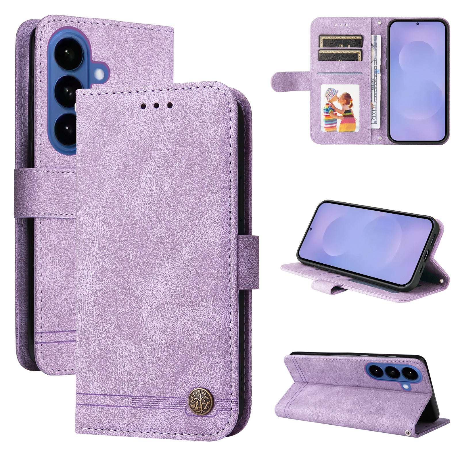 For-Samsung-Galaxy-S26-/-S26-Pro-Leather-Wallet-Cases-Skin-Touch-Phone-Cover-Stand-with-Strap-Purple