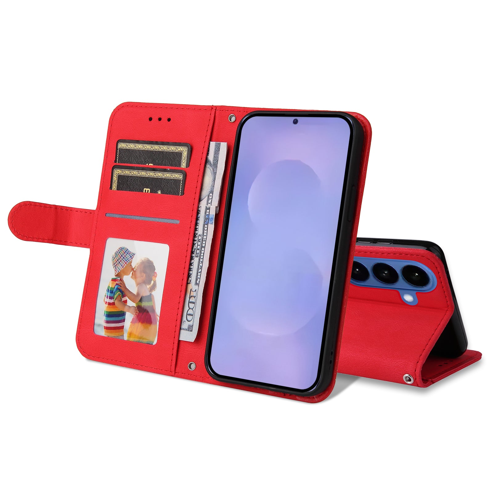 For-Samsung-Galaxy-S26-/-S26-Pro-Leather-Wallet-Cases-Skin-Touch-Phone-Cover-Stand-with-Strap-Red