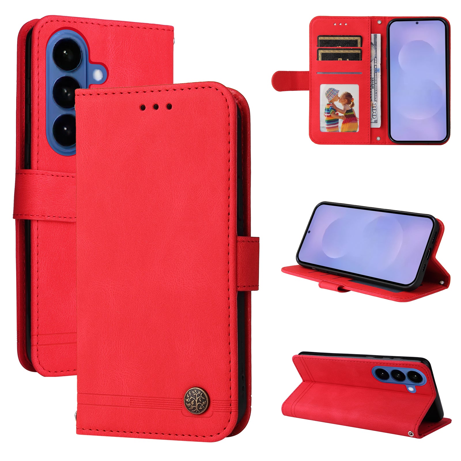 For-Samsung-Galaxy-S26-/-S26-Pro-Leather-Wallet-Cases-Skin-Touch-Phone-Cover-Stand-with-Strap-Red
