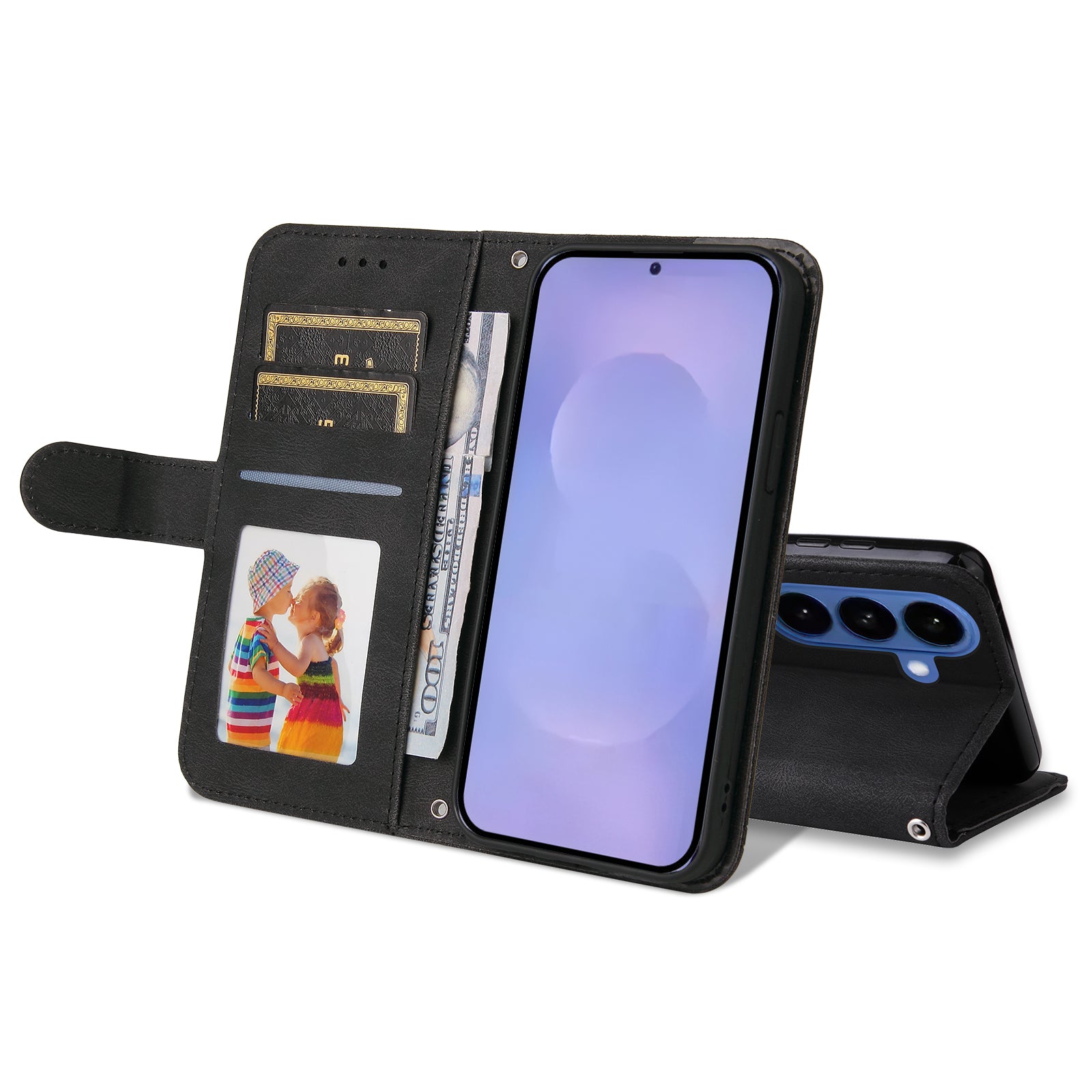 For-Samsung-Galaxy-S26-/-S26-Pro-Leather-Wallet-Cases-Skin-Touch-Phone-Cover-Stand-with-Strap-Black