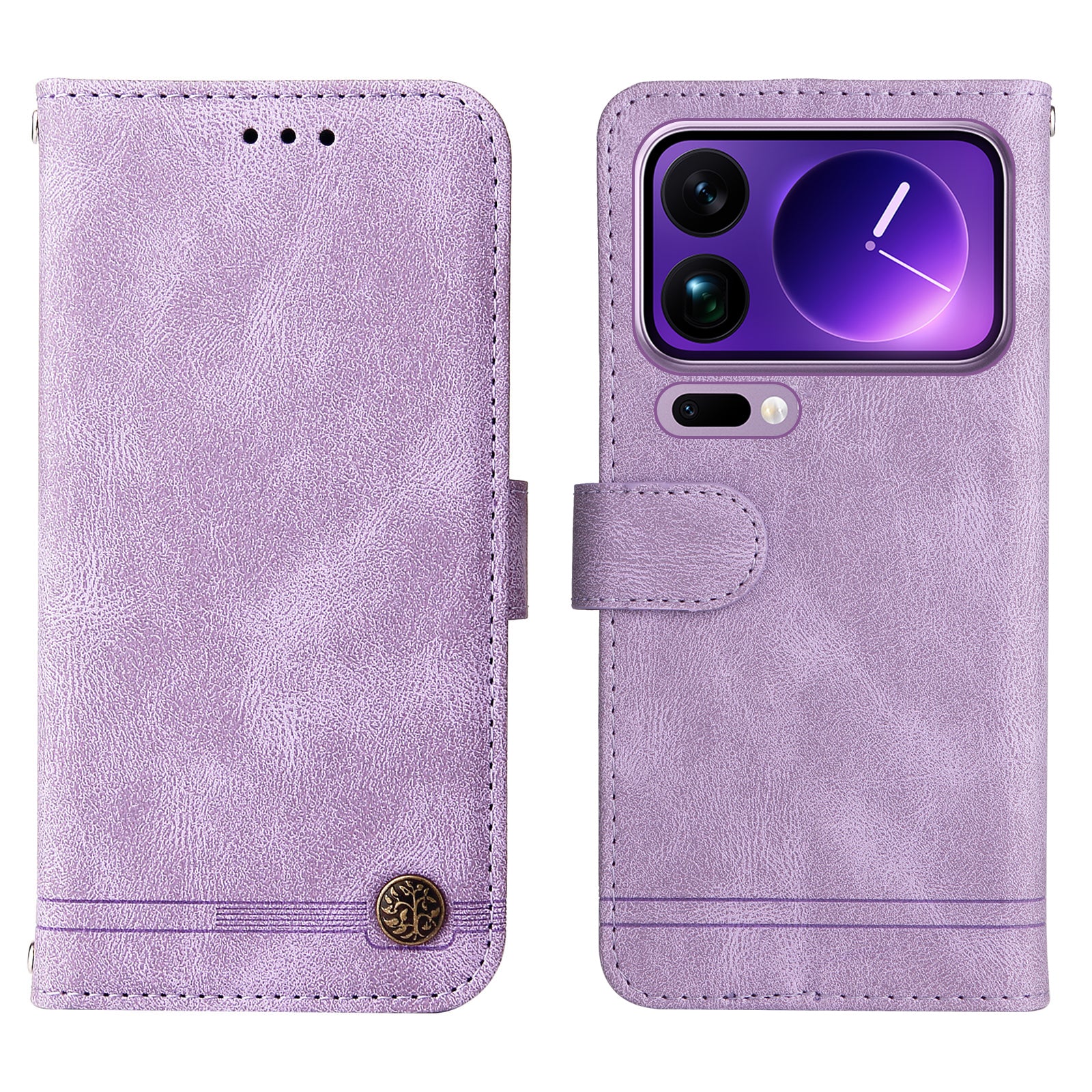 For Xiaomi 17 Pro Max Leather Wallet Cases Skin Touch Phone Cover Stand with Strap - Purple