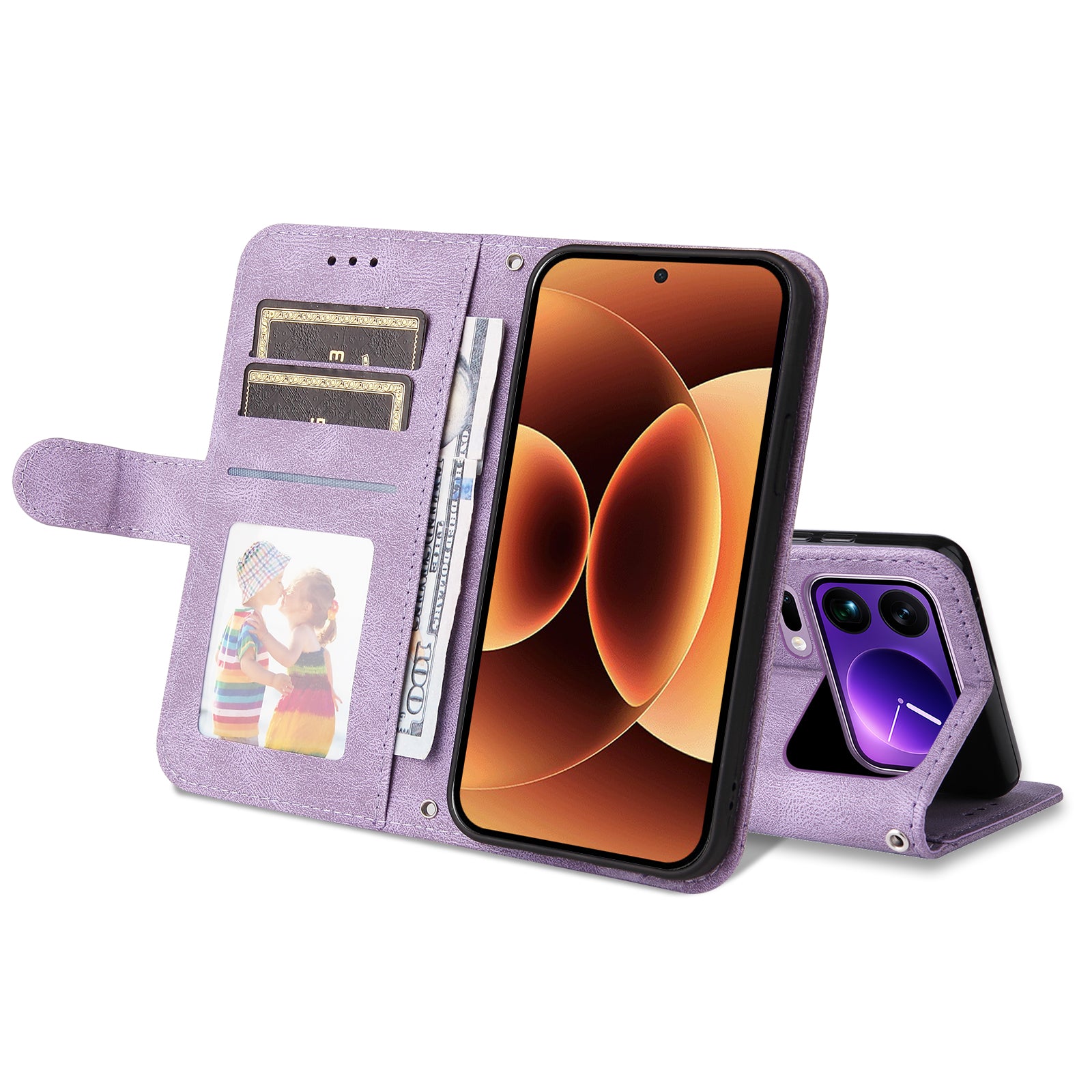 For Xiaomi 17 Pro Max Leather Wallet Cases Skin Touch Phone Cover Stand with Strap - Purple