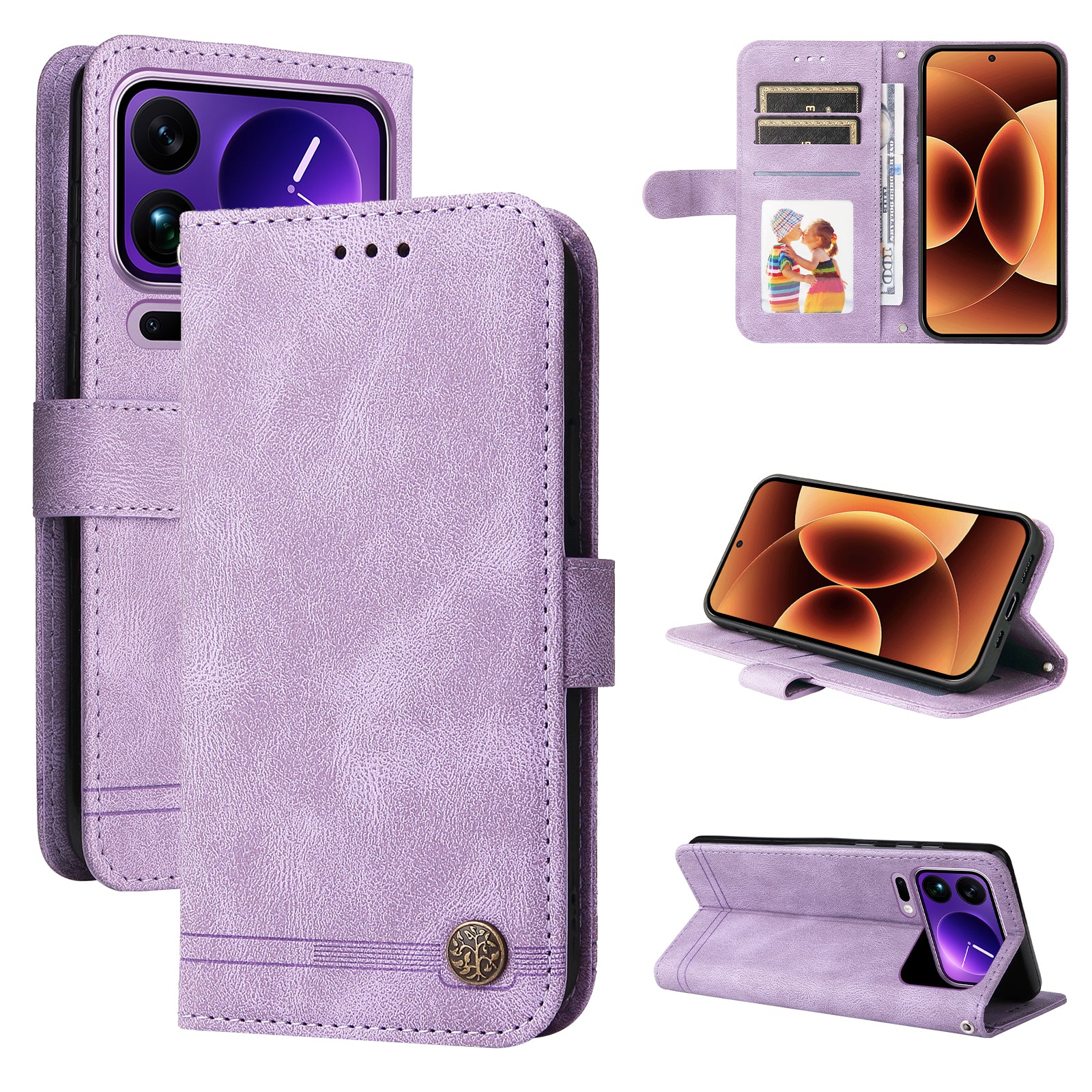 For Xiaomi 17 Pro Max Leather Wallet Cases Skin Touch Phone Cover Stand with Strap - Purple